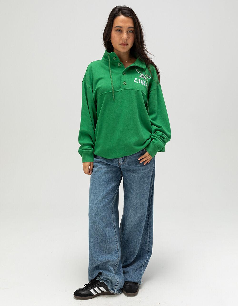 JUNK FOOD Philadelphia Mock 1/4 Button Up Sweatshirt - GREEN Product Image