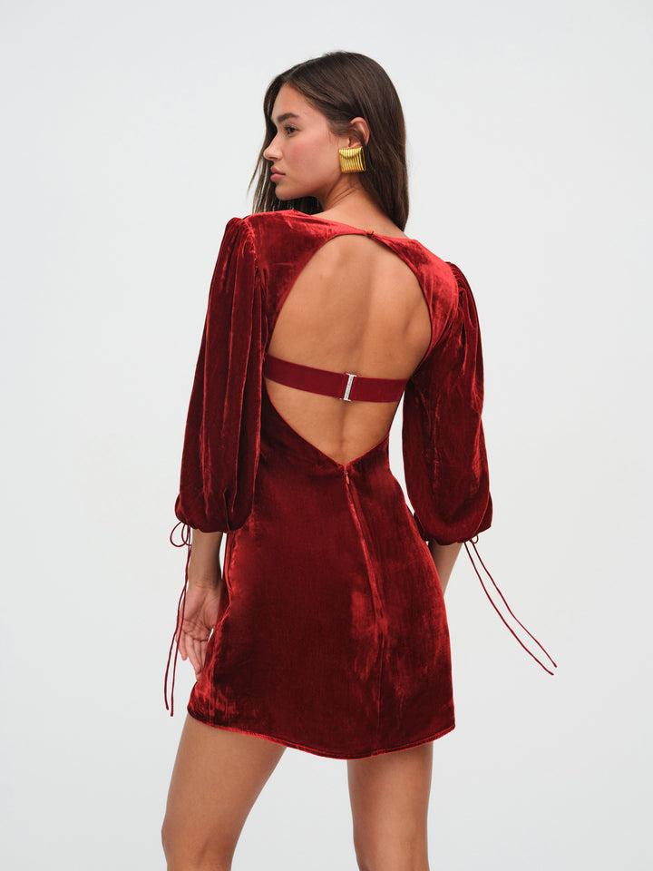 Nadine Velvet Mini Dress — Red Product Image