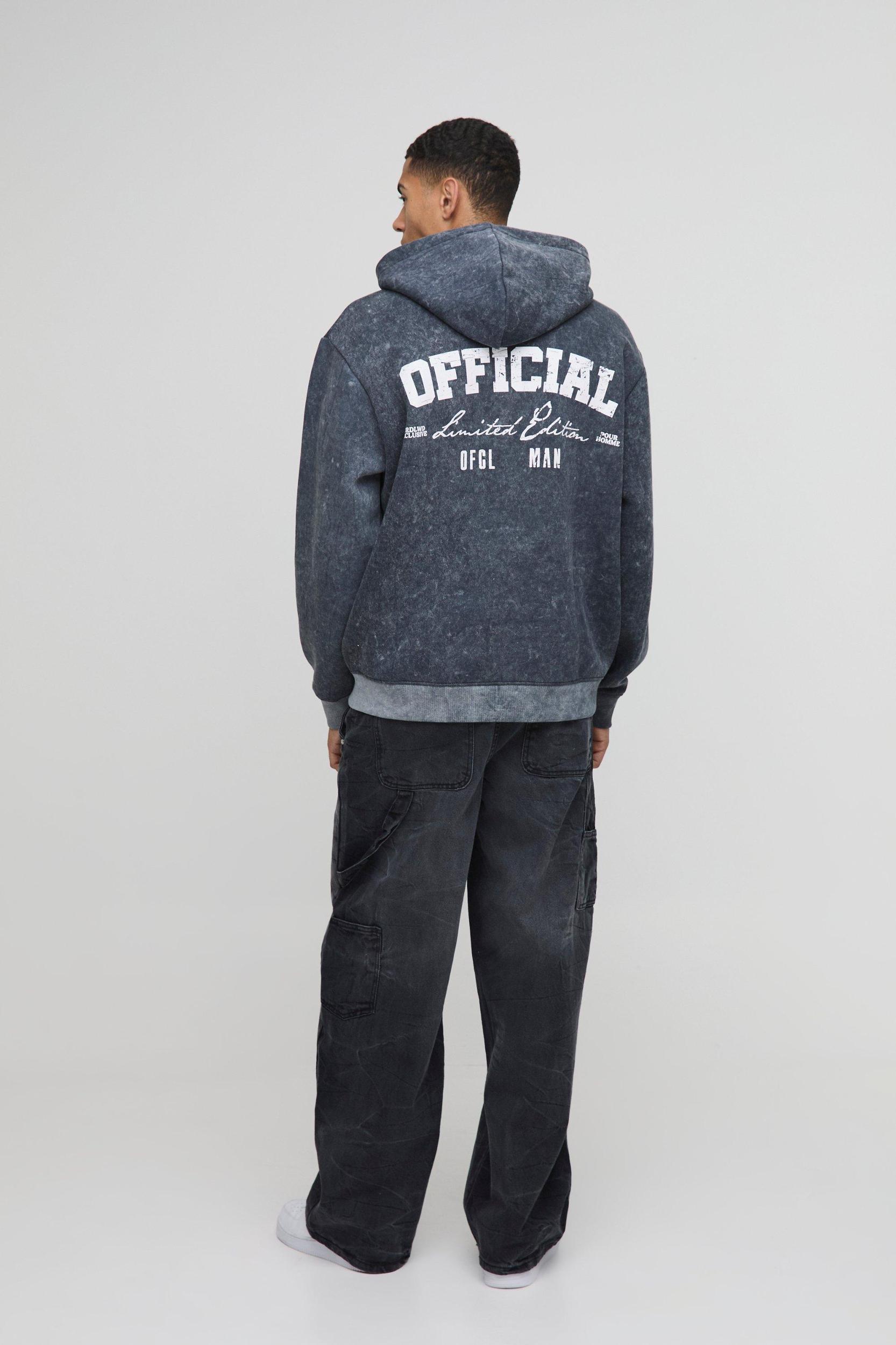 Oversized Official Washed Zip Through Hoodie | boohooMAN USA Product Image