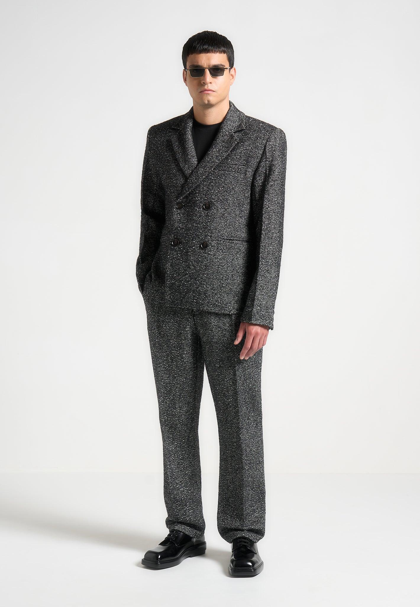Joseph - Regular Fit Herringbone Wool Blend Tailored Trousers - Black Male Product Image