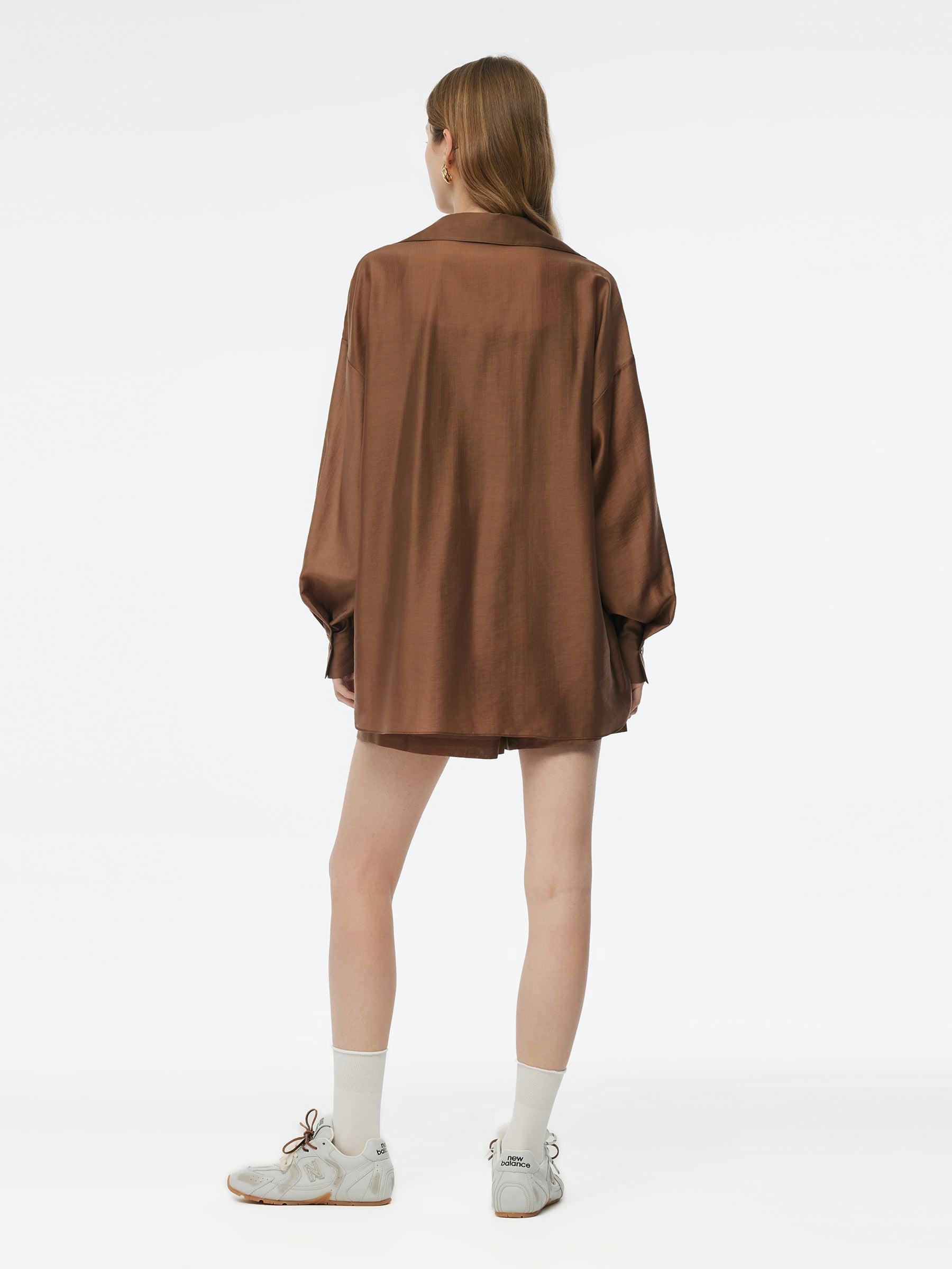 Tencel Blend Shirt And Knit Camisole Two-Piece Set Product Image