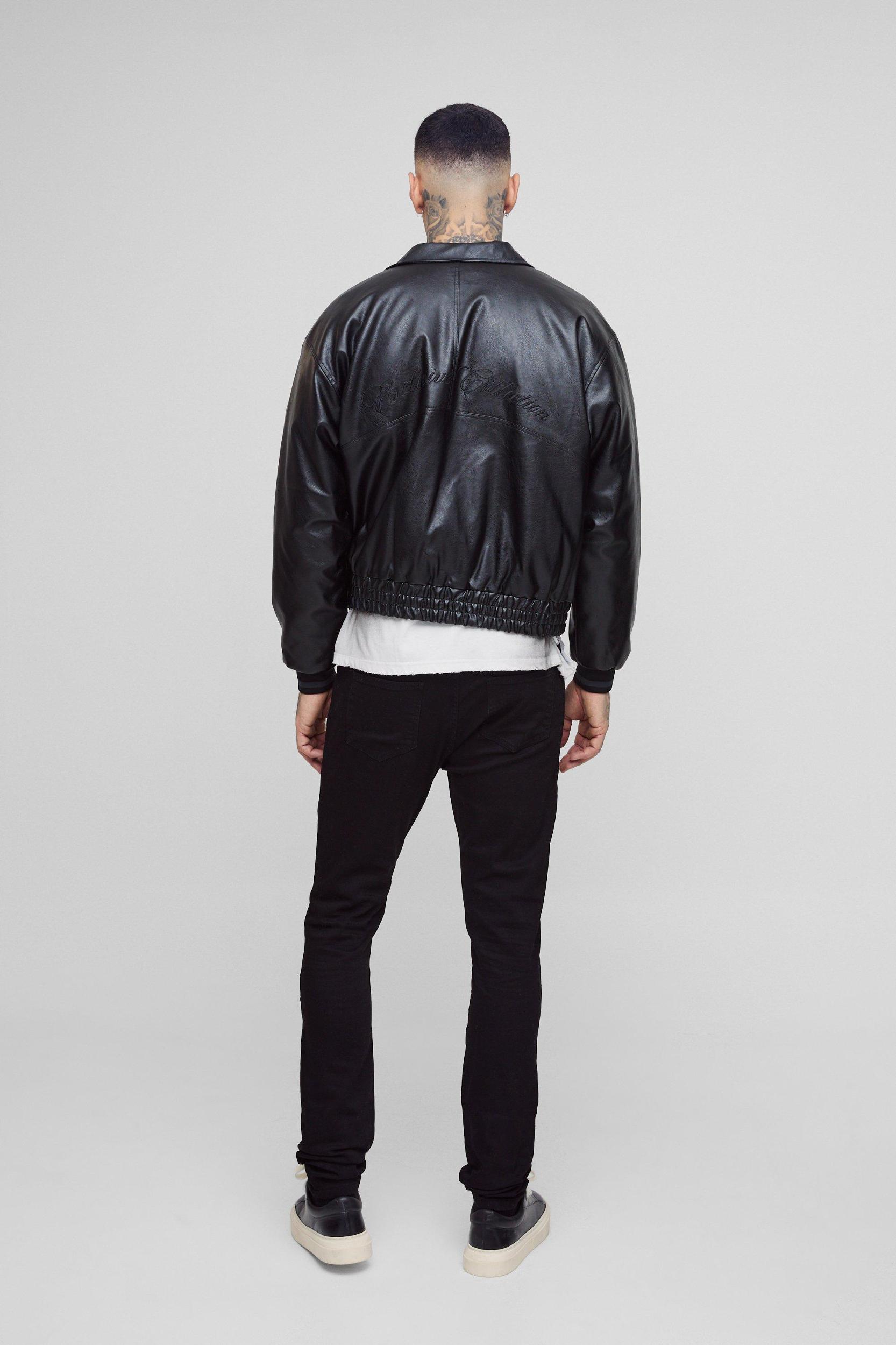 Tall Skinny Biker Panel Jeans in True Black | boohooMAN USA Product Image