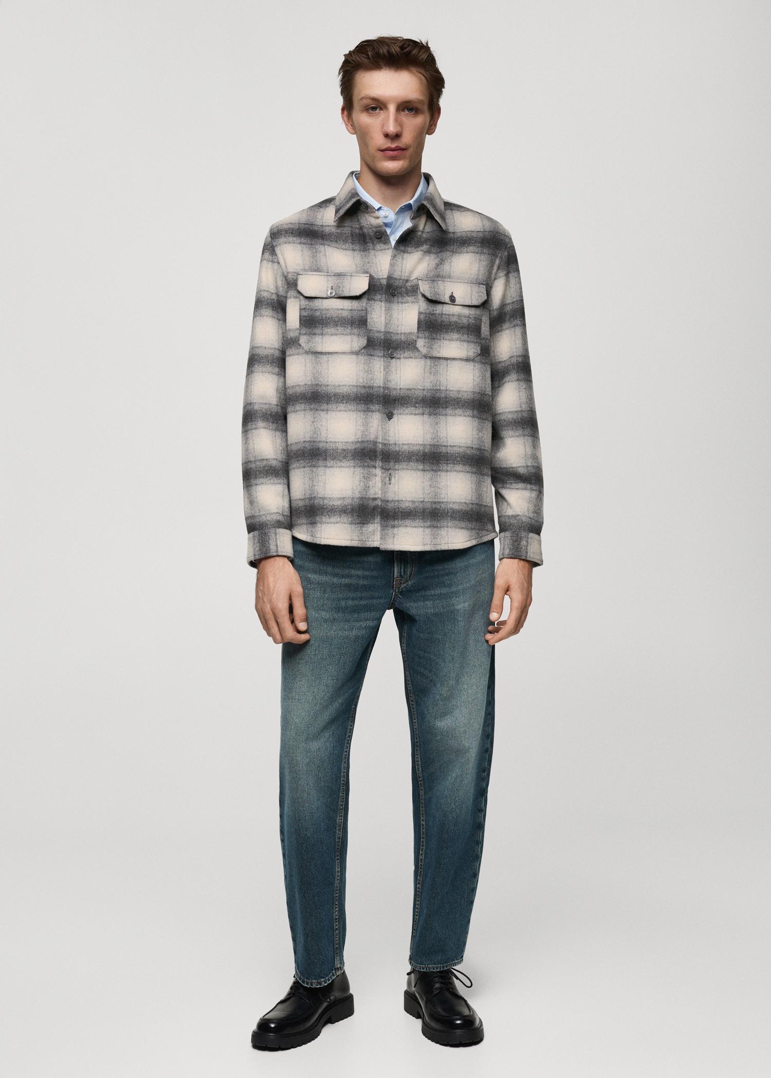 Plaid wool overshirt with pockets - Men | MANGO USA Product Image