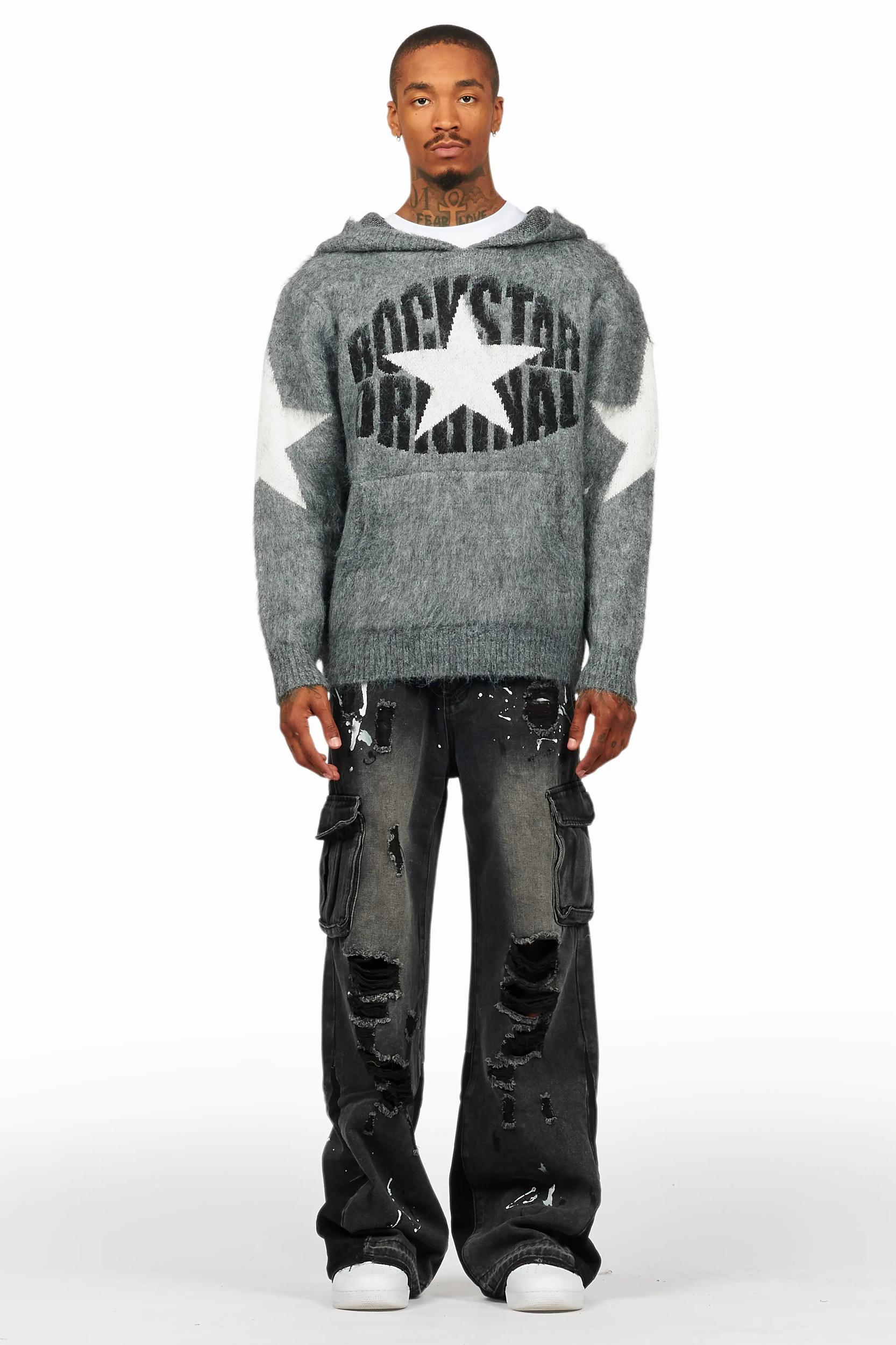 States Grey Mohair Hoodie/Baggy Fit Jean Bundle Male Product Image