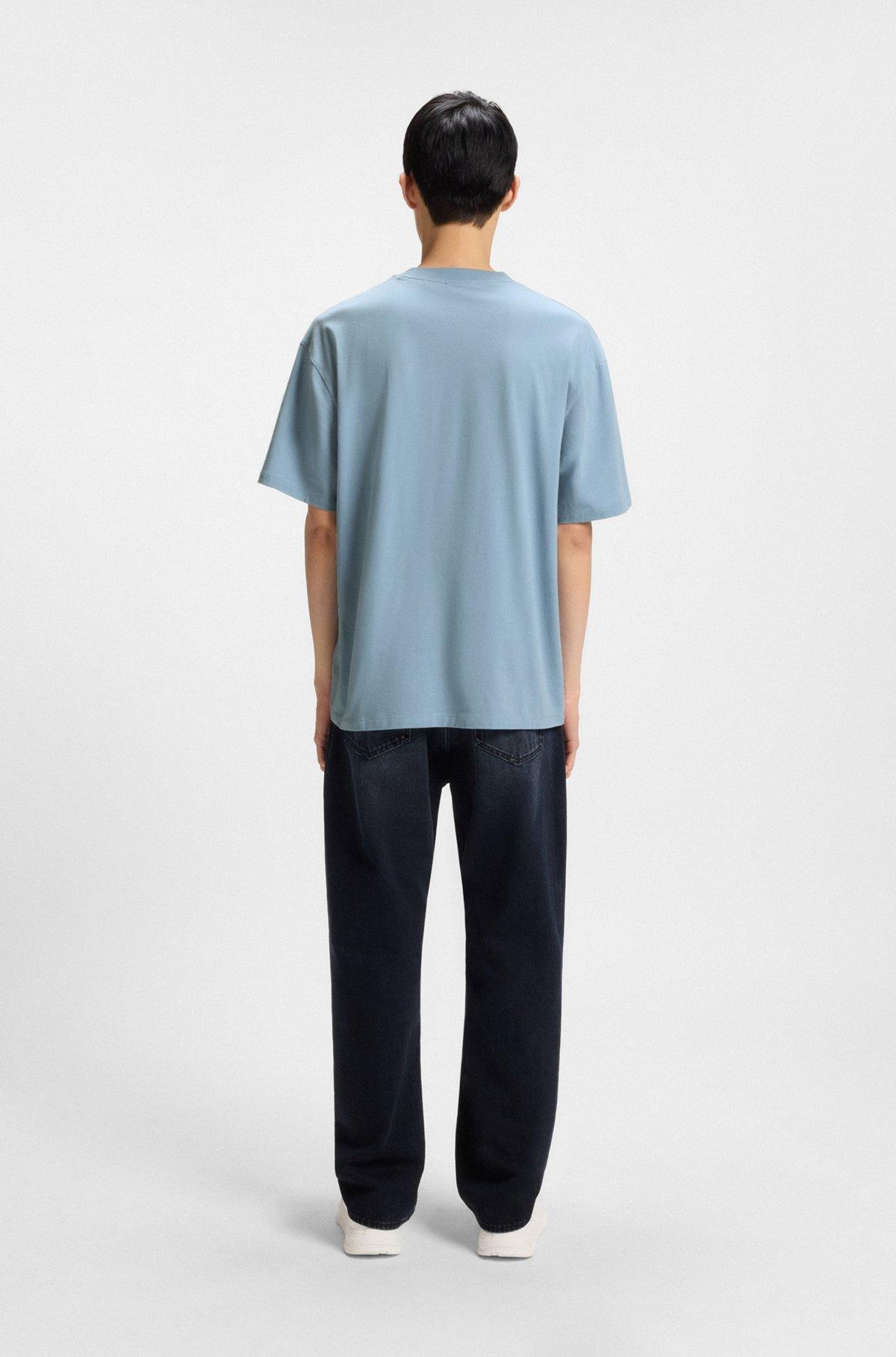 HUGO - Cotton-jersey T-shirt with logo artwork - Light Blue Product Image