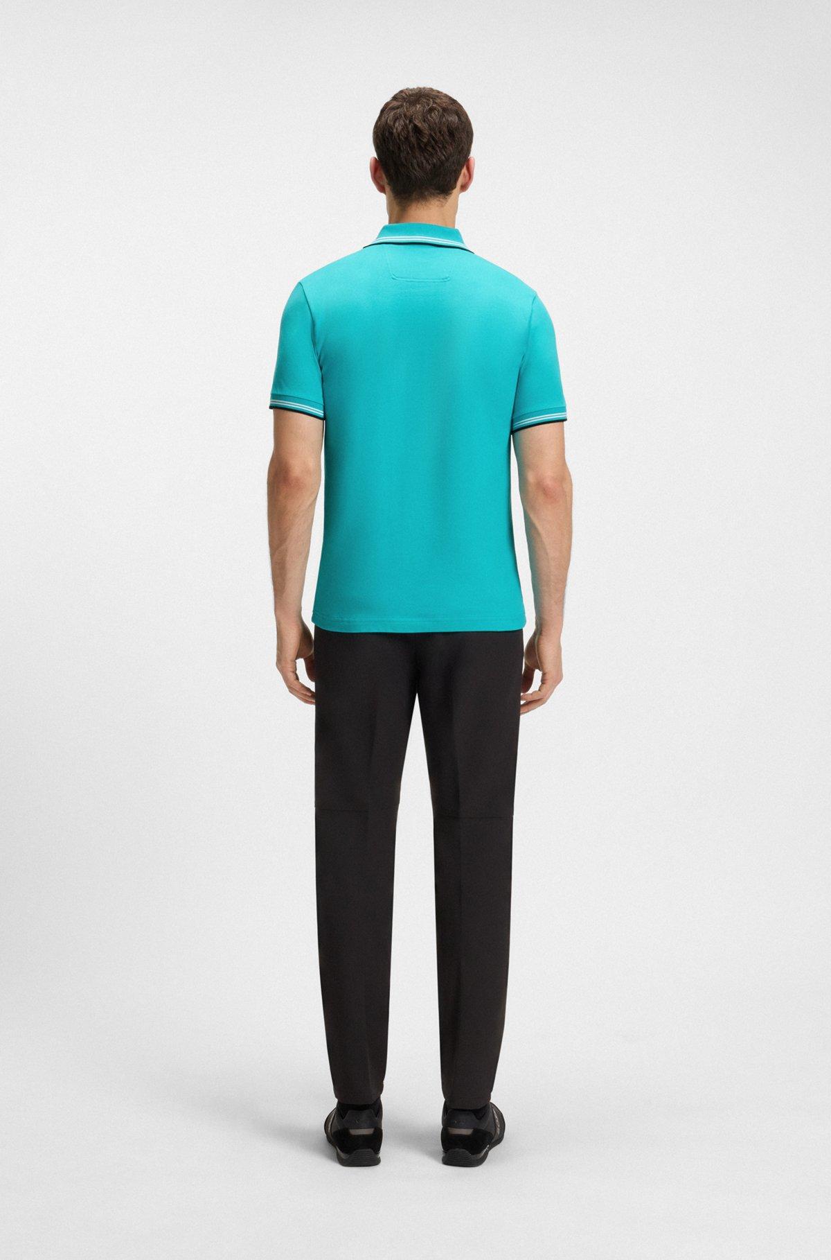 BOSS - Stretch-cotton slim-fit polo shirt with branding - Light Blue Product Image