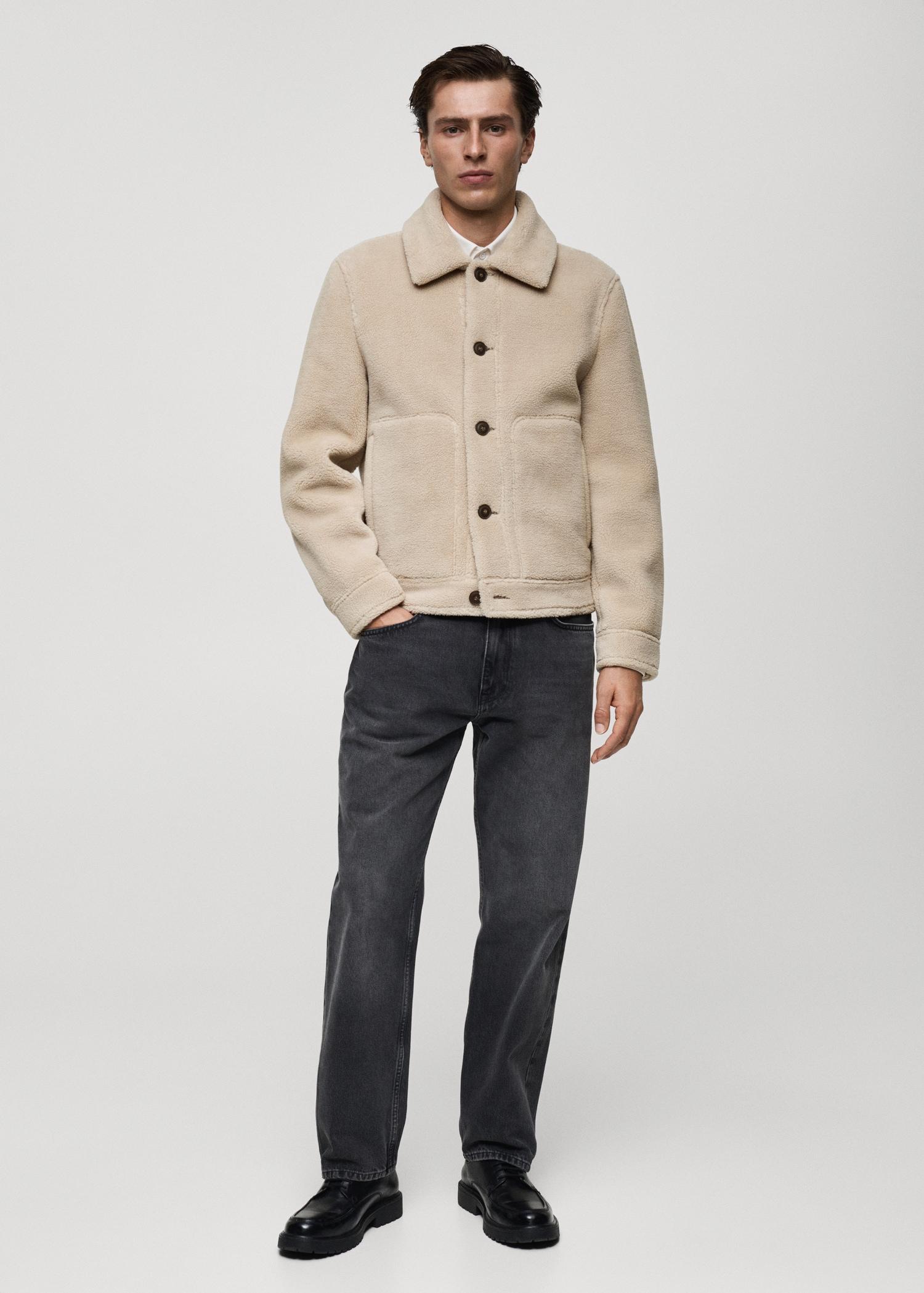 Regular fit sheepskin jacket with buttons - Men | MANGO USA Product Image