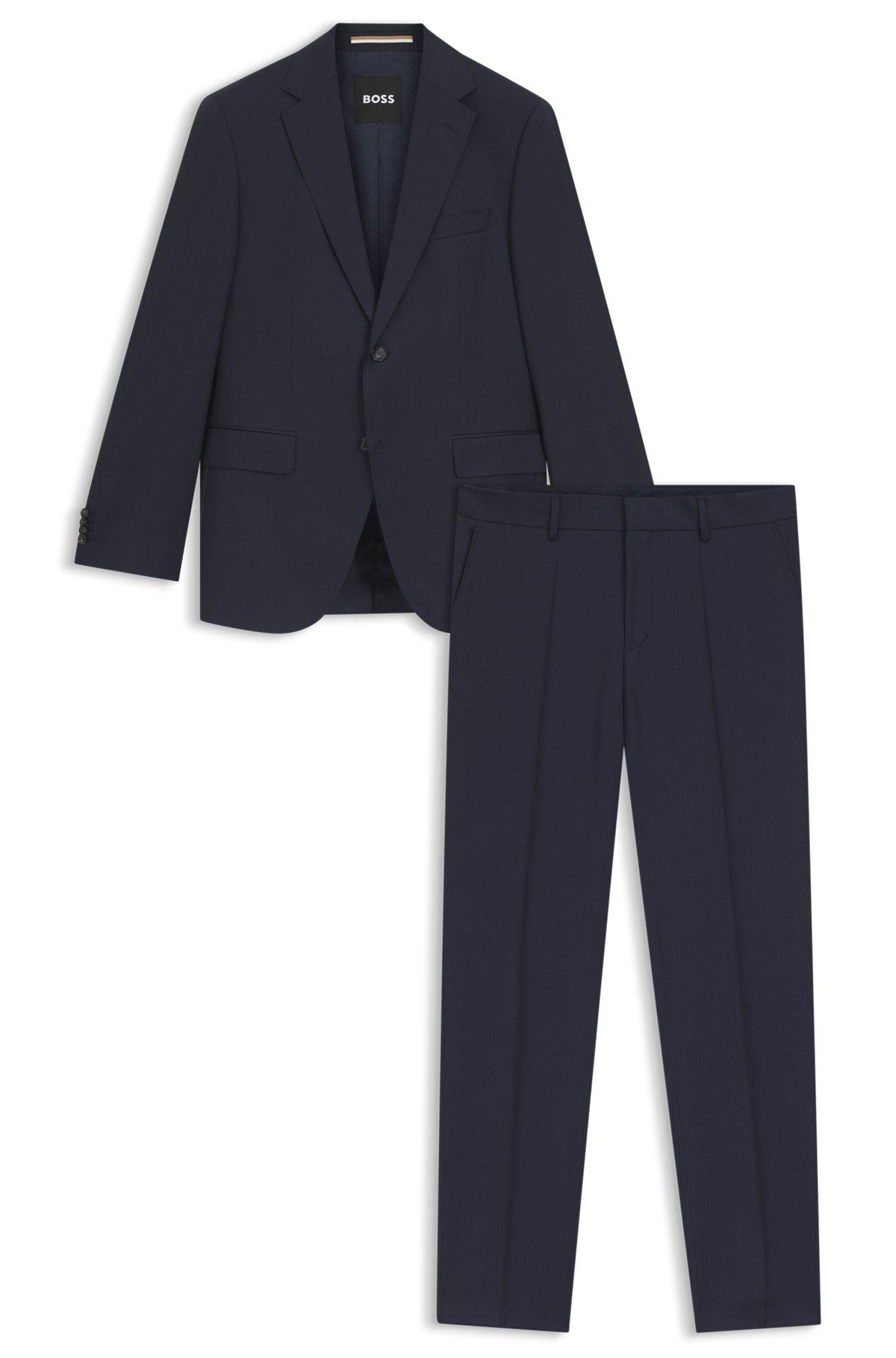 BOSS - Regular-fit suit in striped virgin wool - Dark Blue Product Image