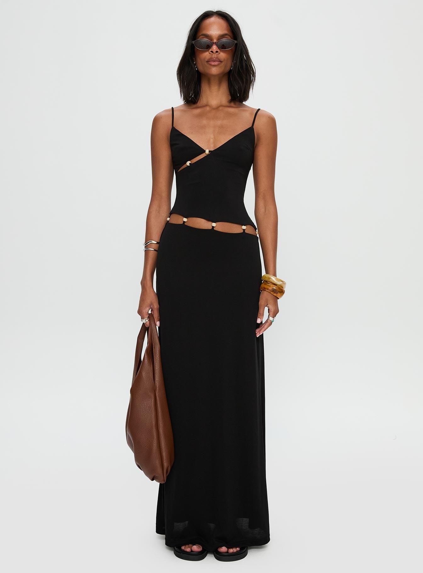 Allspice Beaded Maxi Dress Black Product Image