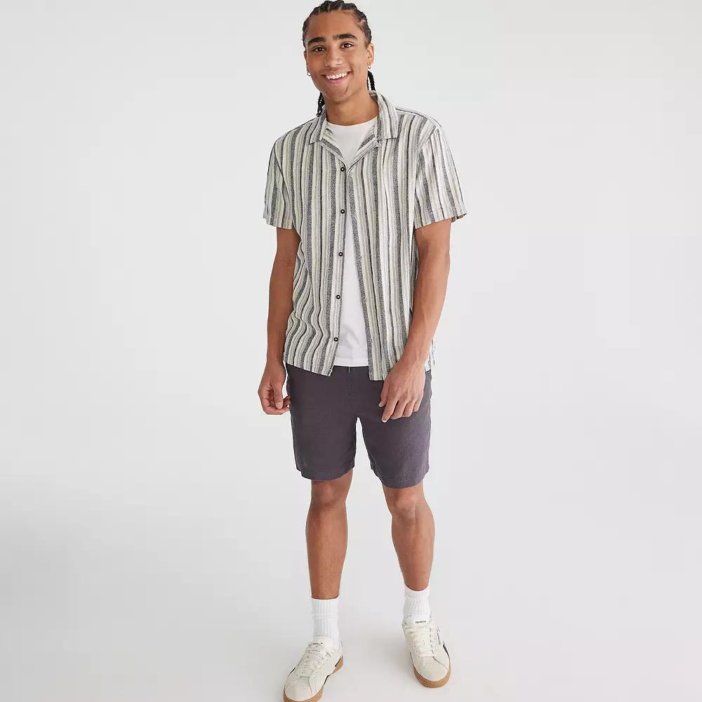 Men's Aeropostale Linen Short Sleeve Button Down Shirt, Size: Large, Cadet Blue Product Image