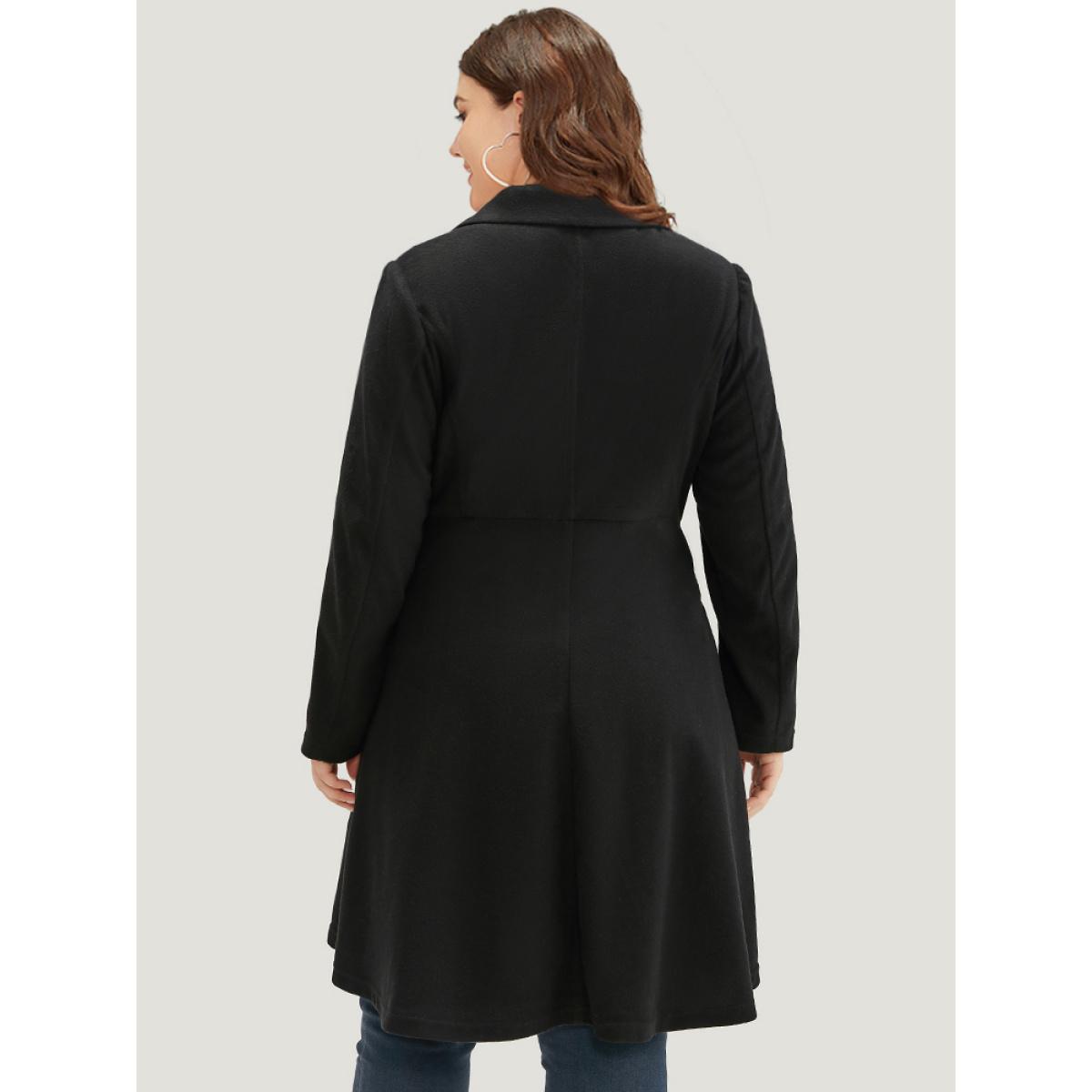 Plus Size Solid Lapel Collar Double Breasted Coat Women Black Office Plain Ladies Office Winter Coats BloomChic 12/L Product Image