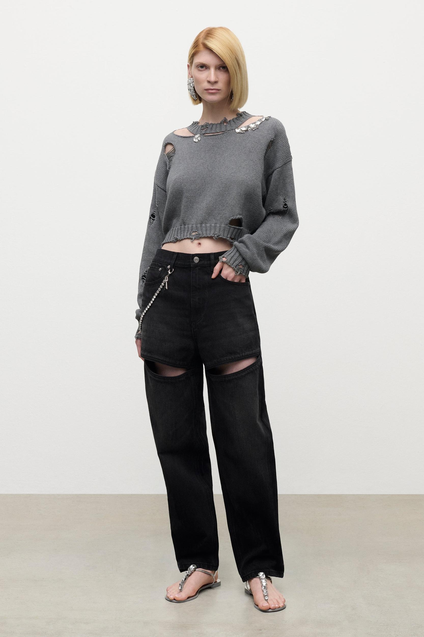 Distressed Crystal Crewneck Sweater Product Image