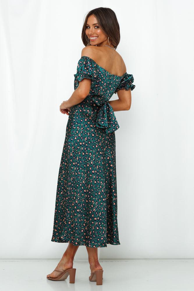 Spiced Ginger Medley Maxi Dress Green Leopard Product Image