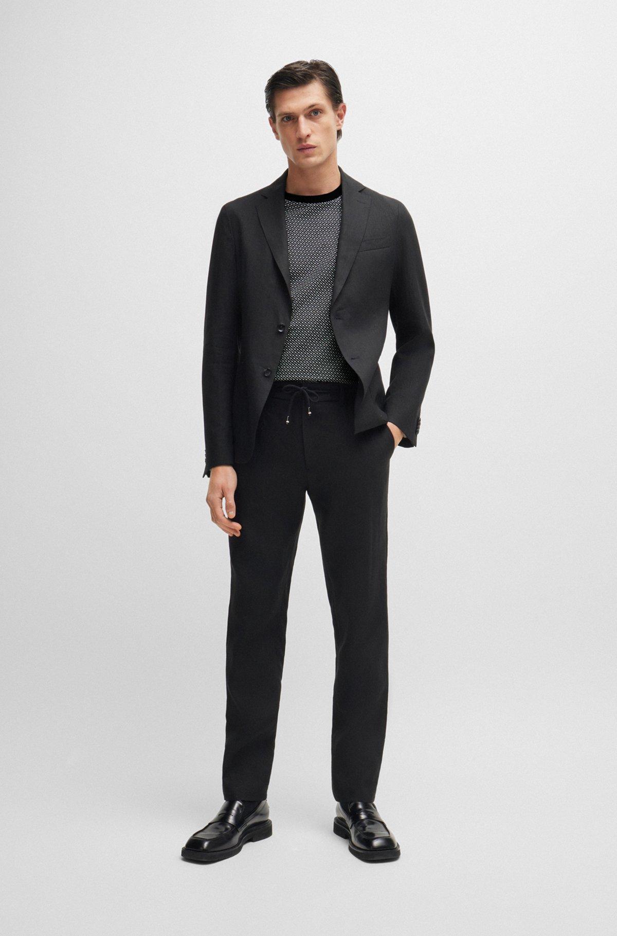 BOSS - Mercerized-cotton T-shirt with two-tone monogram print - Black Product Image