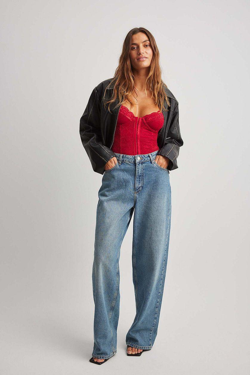 Lace Cup Corset Red Product Image