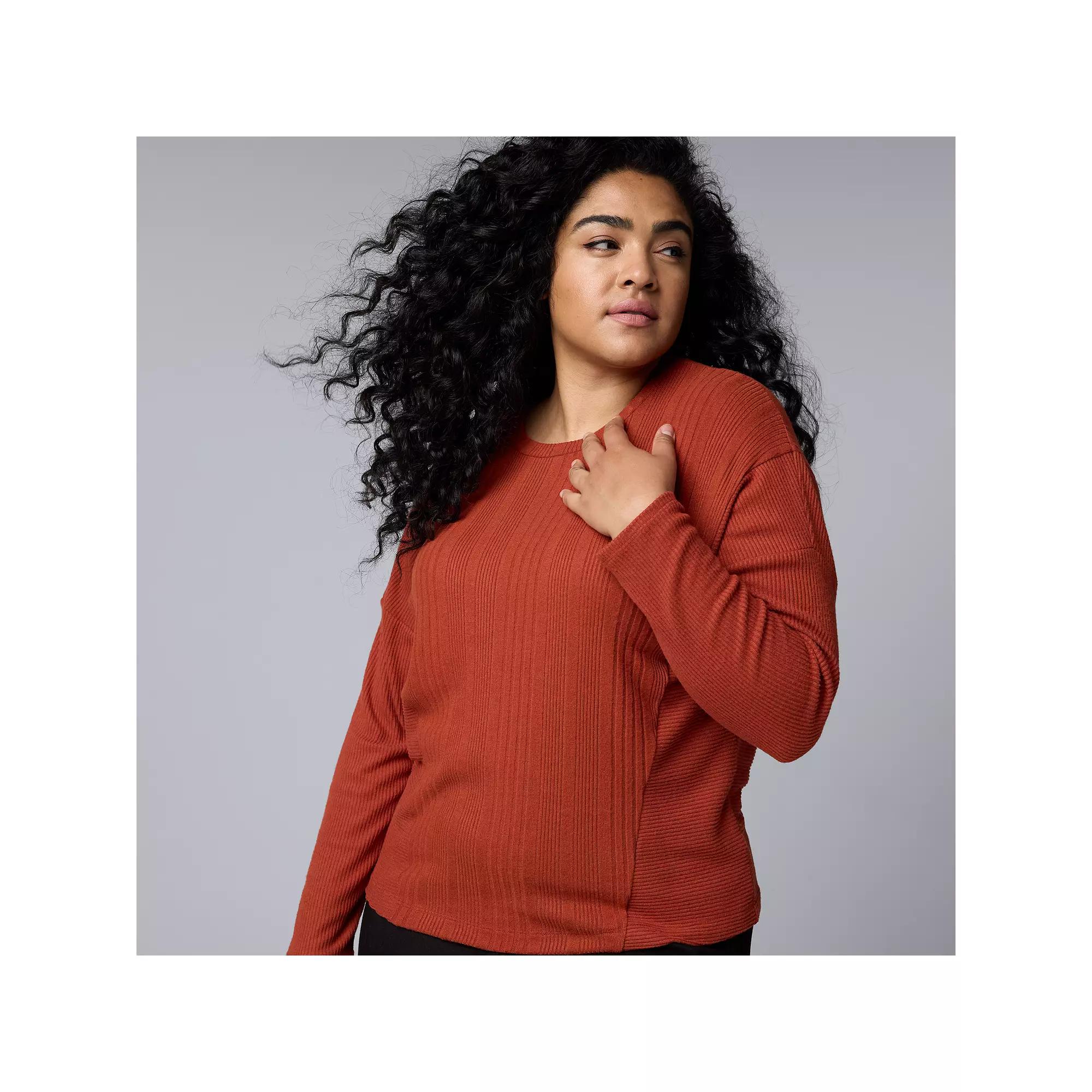 Plus Size Simply Vera Vera Wang Dolman Rib Knit Top, Womens Red Product Image