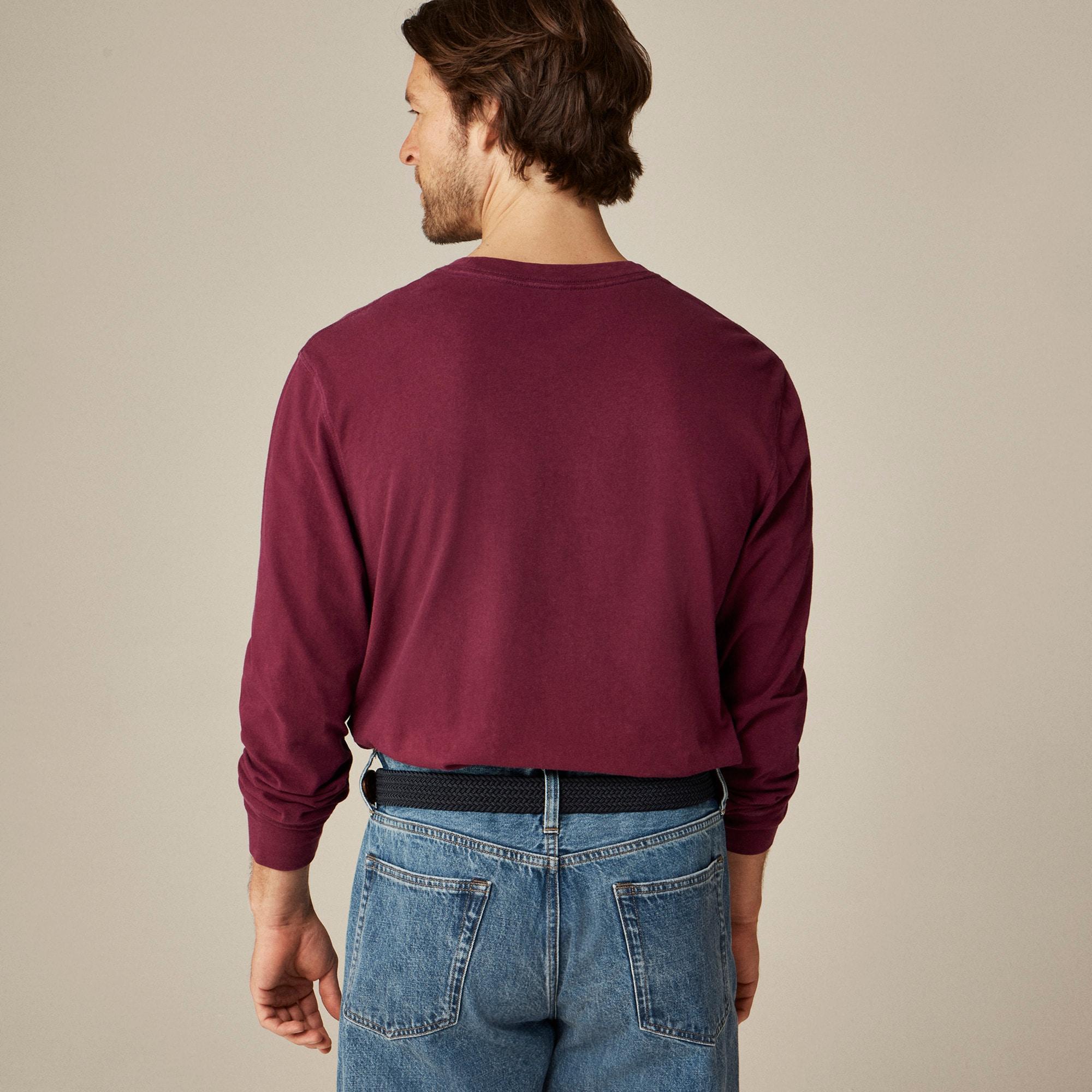 Long-sleeve vintage-wash cotton pocket T-shirt Product Image