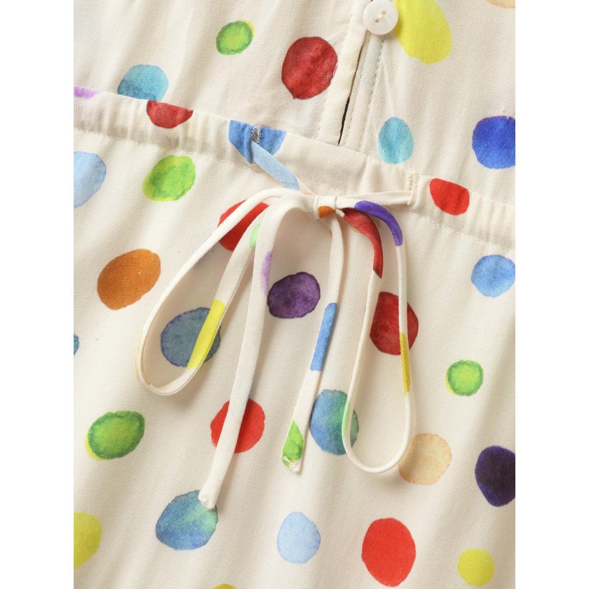 Plus Size Colorful Polka Dots Waist Drawstring Midi Dress Beige Women V-neck Elbow-length sleeve Curvy BloomChic 14-16/1X Product Image