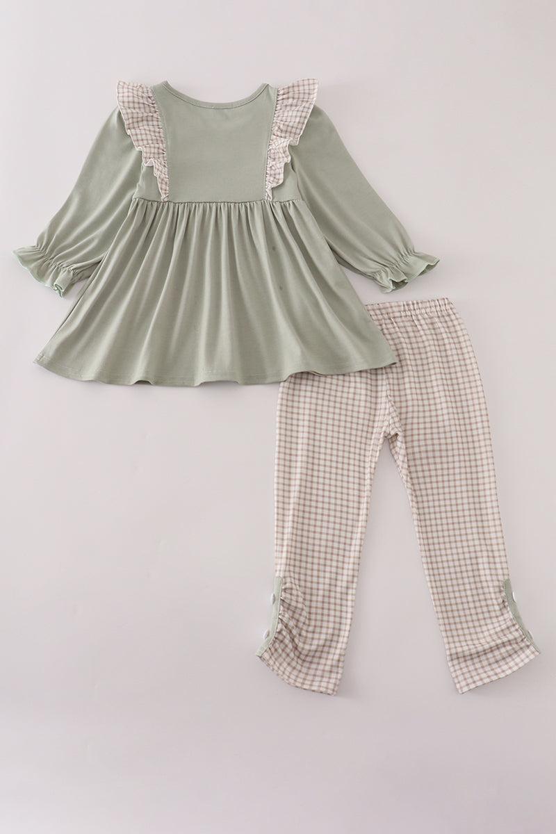 Blue dog deer embroidery ruffle pants set Product Image