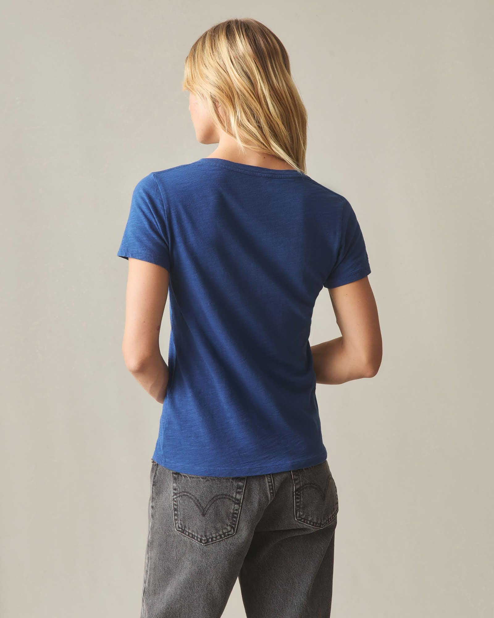 Women's Premium Slub V-Neck Tee - Navy Peony Product Image