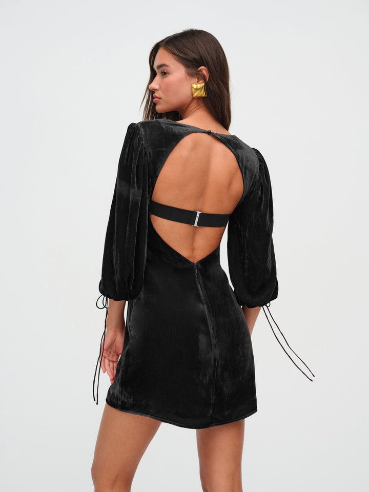 Nadine Velvet Mini Dress — Black Product Image