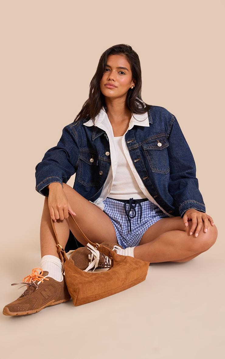 Blue Checked Contrast Waistband Boxer Shorts Product Image