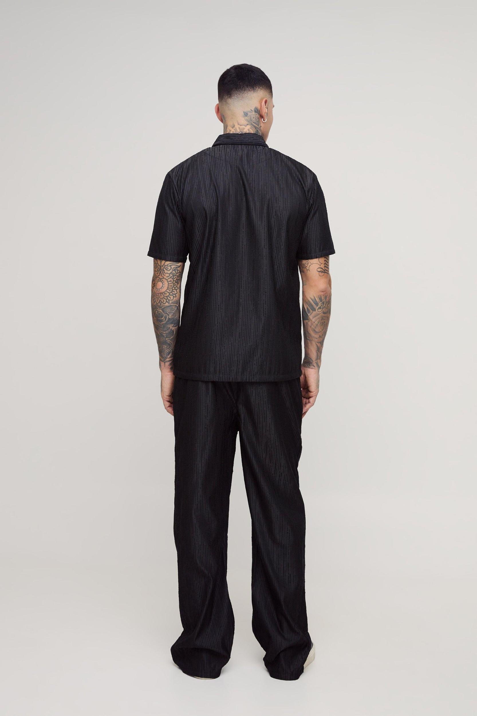 Tall Woven Rib Texture Oversized Zip Up Smart Polo Shirt | boohooMAN USA Product Image