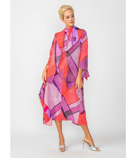 IC Collection Textured Knit Geometric Colorblock Print Mock Neck Sleeveless Midi Dress Product Image