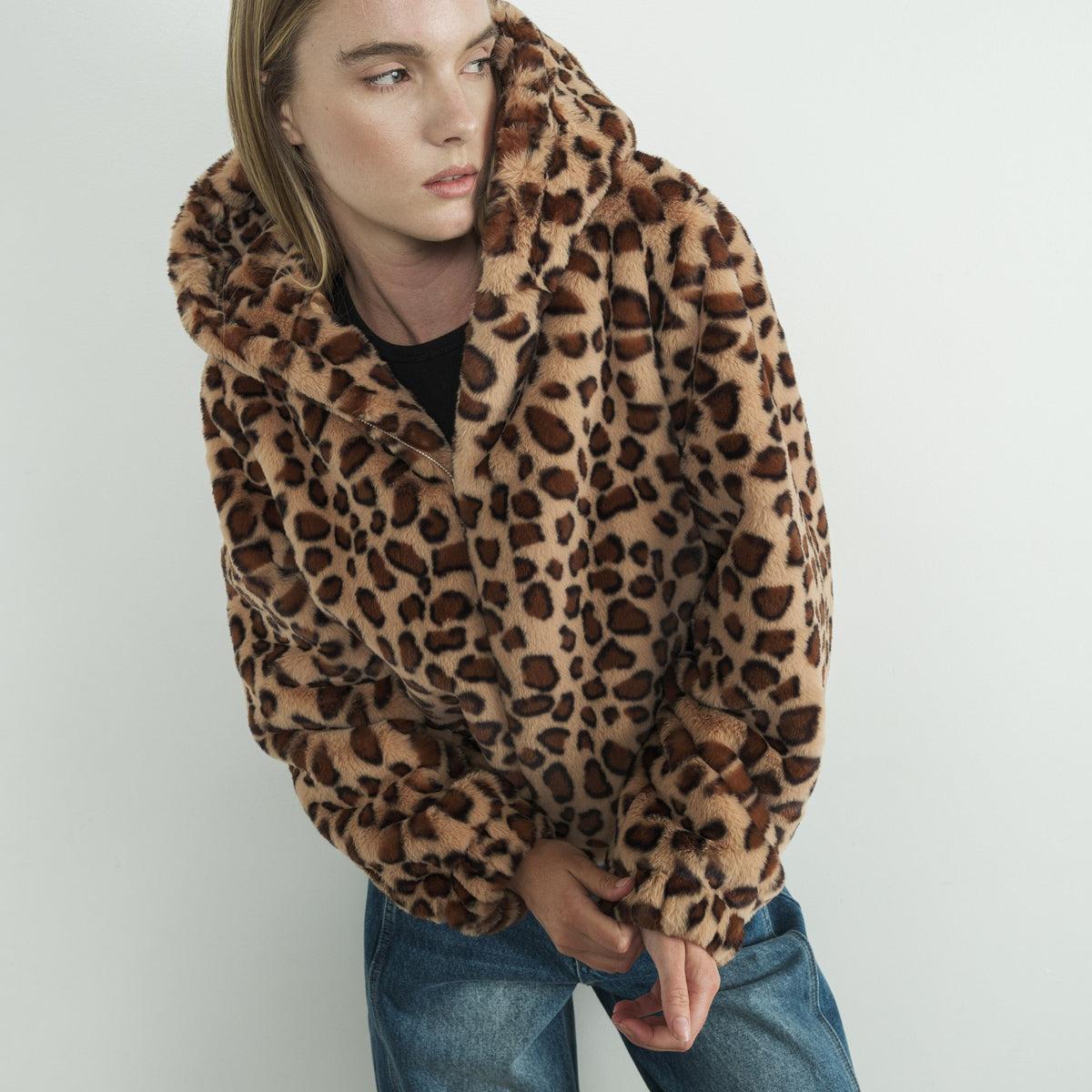 LEOPARD PRINT FUR ZIP UP HOODIE Product Image