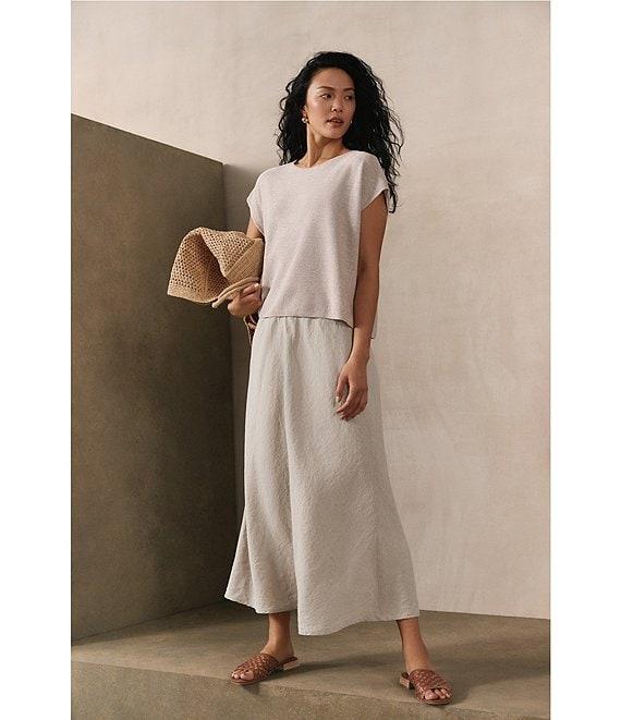 Eileen Fisher Textural Organic Linen Blend Knit Blend Crew Neck Short Sleeve Boxy Sweater Product Image