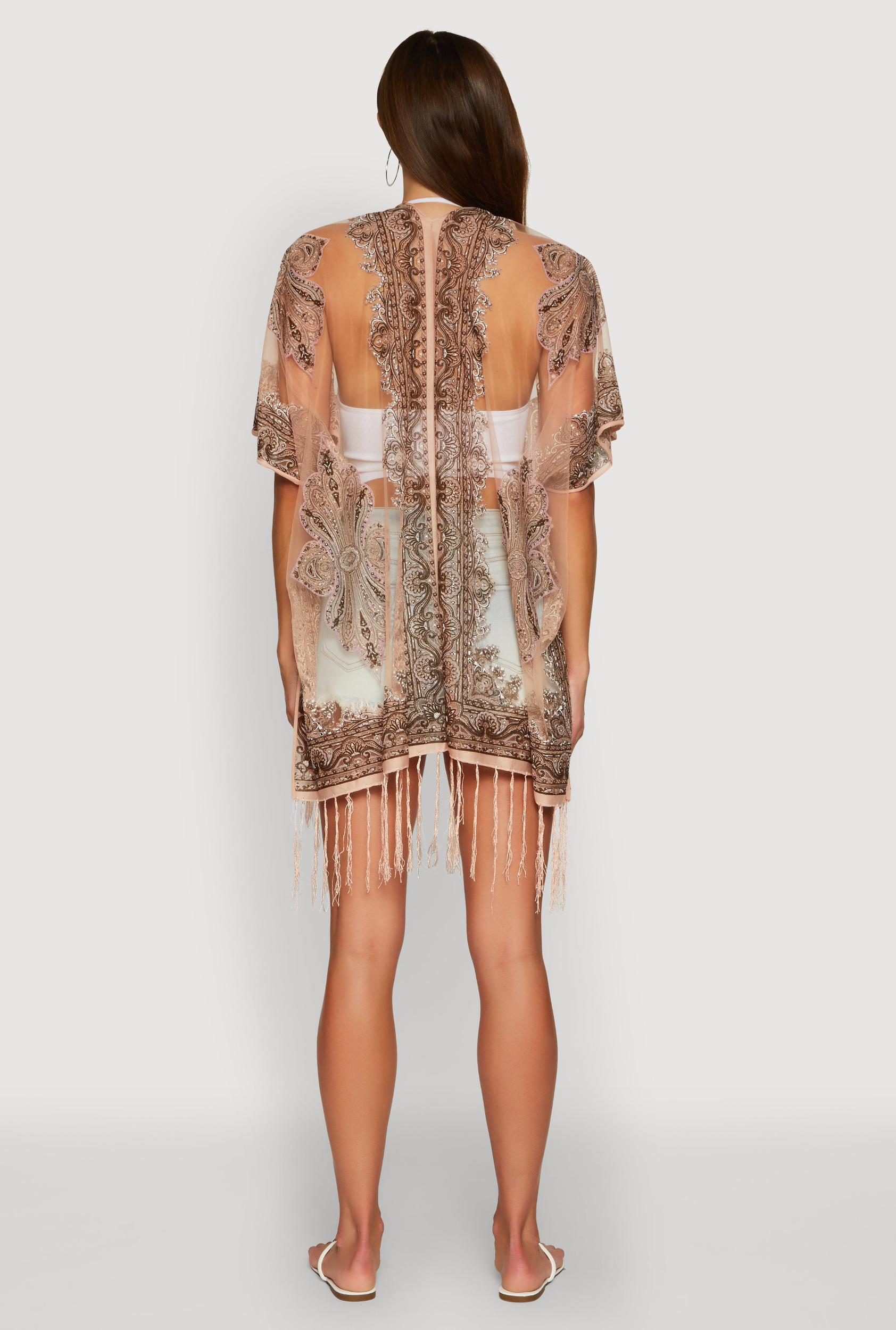 Paisley Cover Up Kimono with Fringe Female Product Image