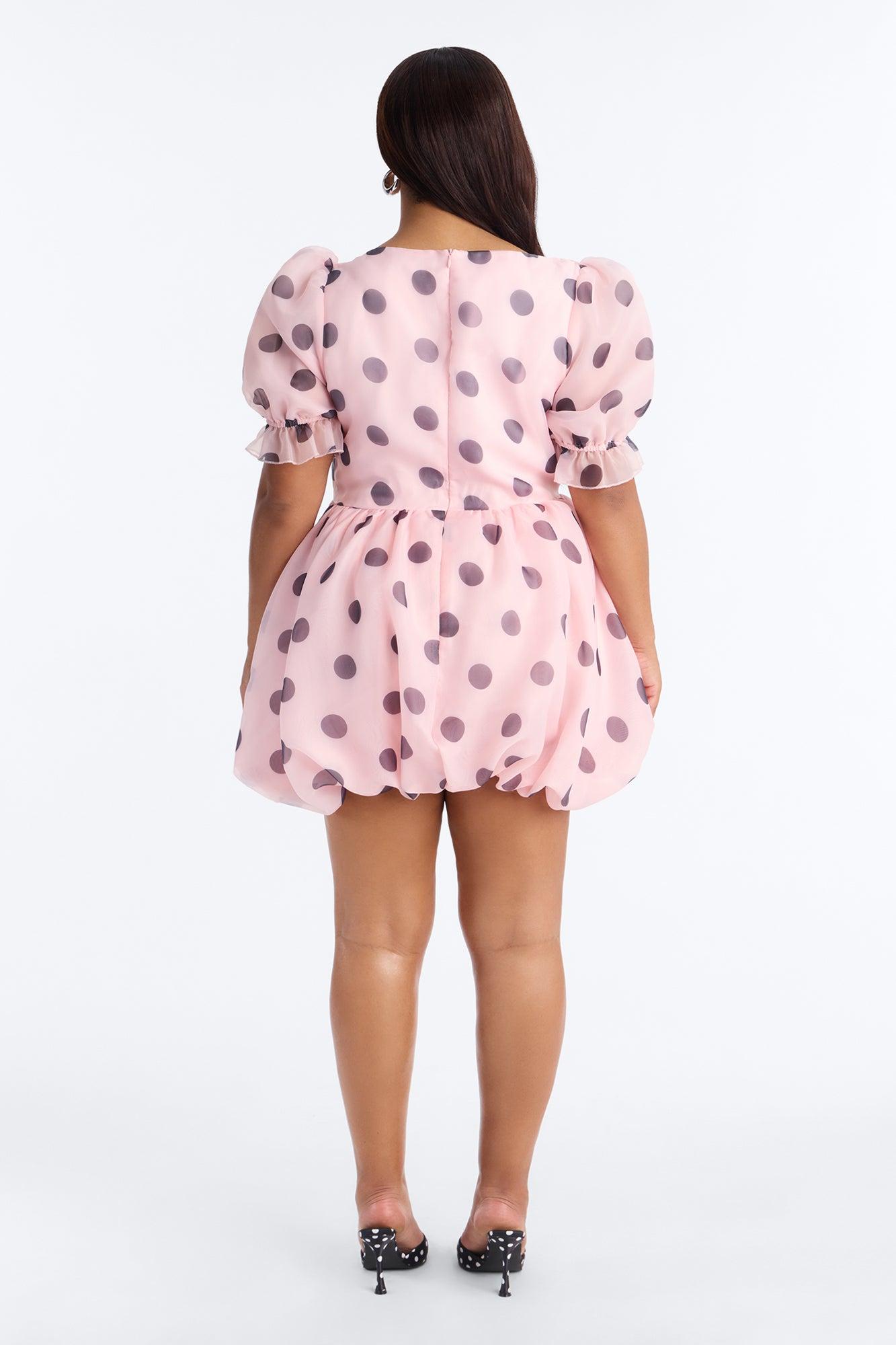 Pretty In Polka Dot Puff Sleeve Mini Dress - Pink/combo Female Product Image