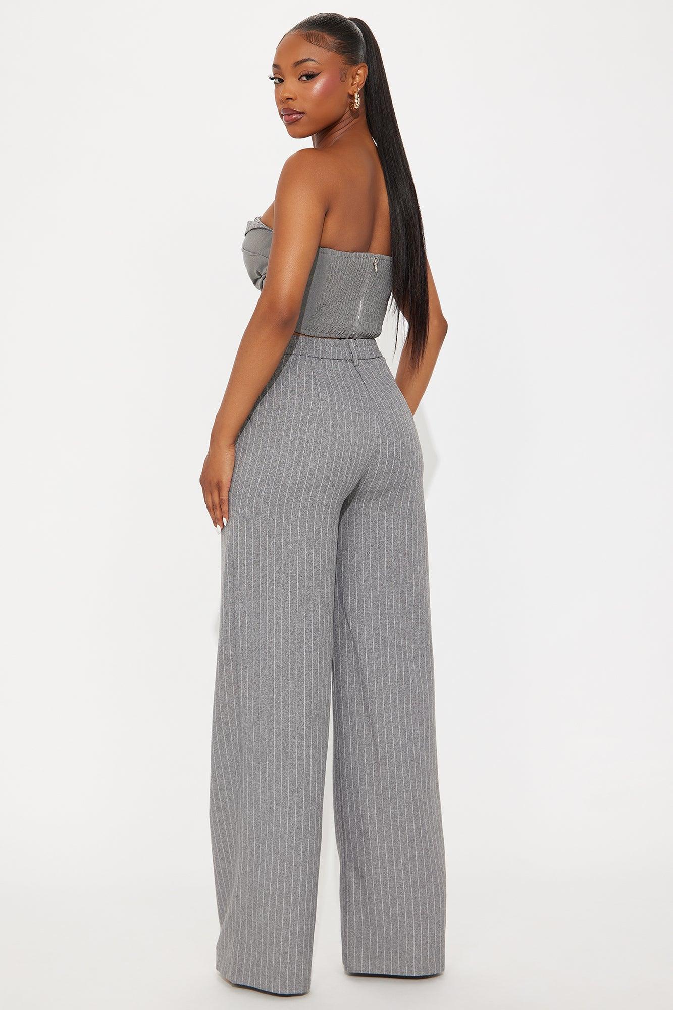 Under My Control Pinstripe Pant Set - Grey Female Product Image