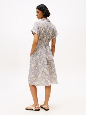 Tropical Print Linen-Blend Shirtdress Product Image