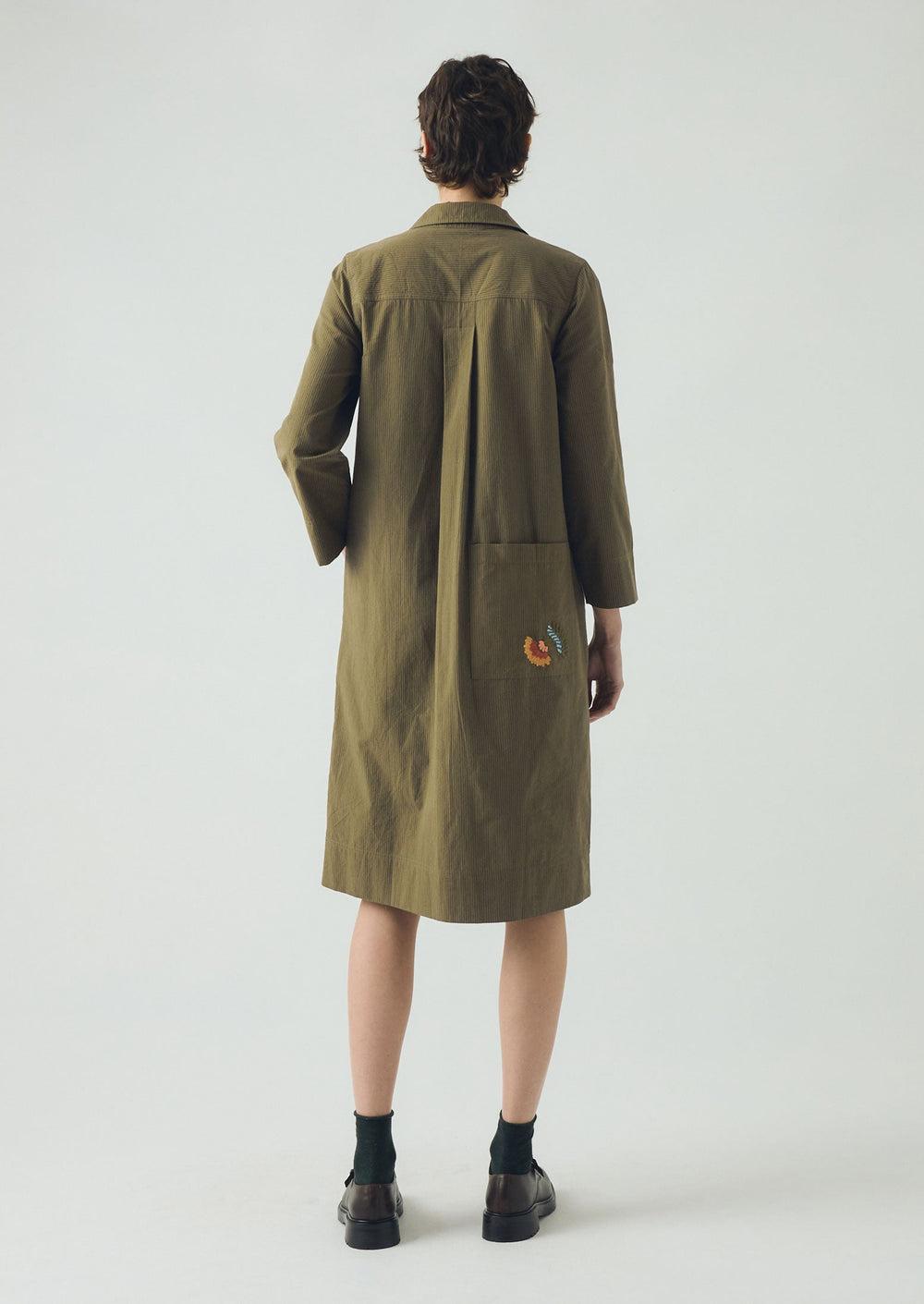 Embroidered Mini Stripe Cotton Shirt Dress | Olive Product Image