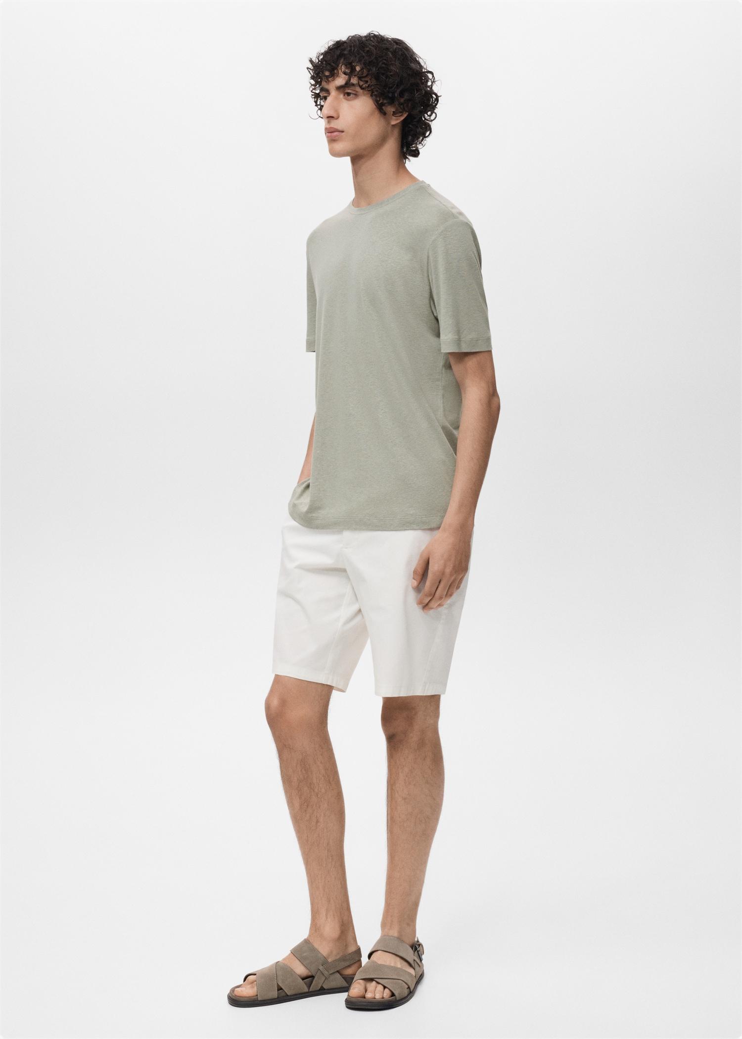 Linen slim-fit t-shirt - Men | MANGO USA Product Image