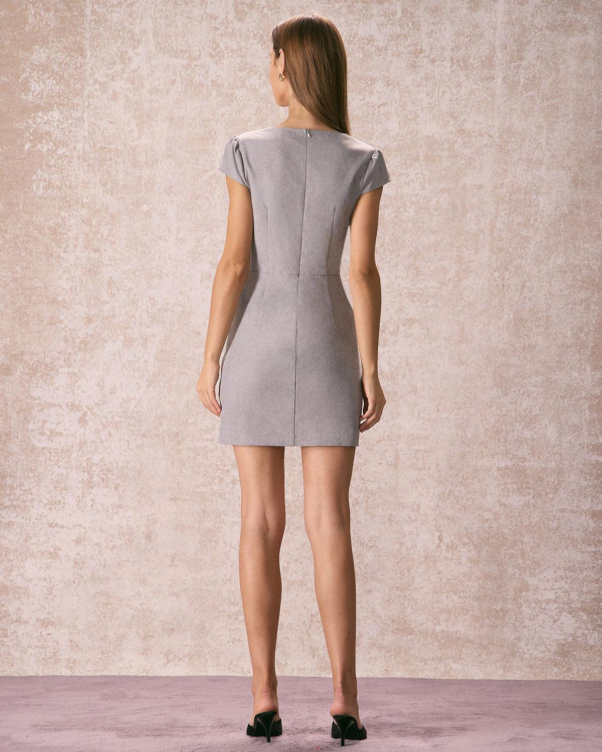 The Grey Square Neck Cap Sleeve Mini Dress Product Image
