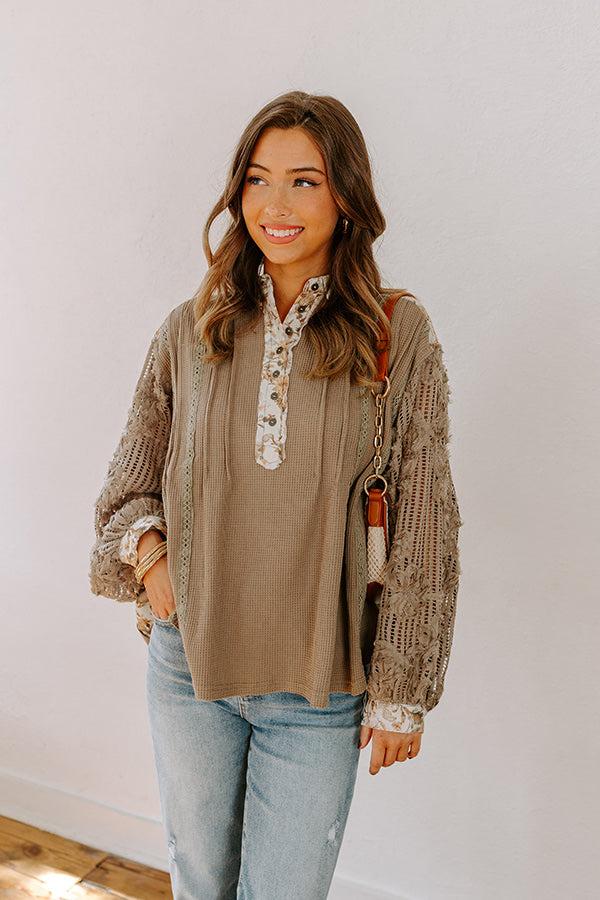 Small Town Cafe Waffle Knit Top Product Image