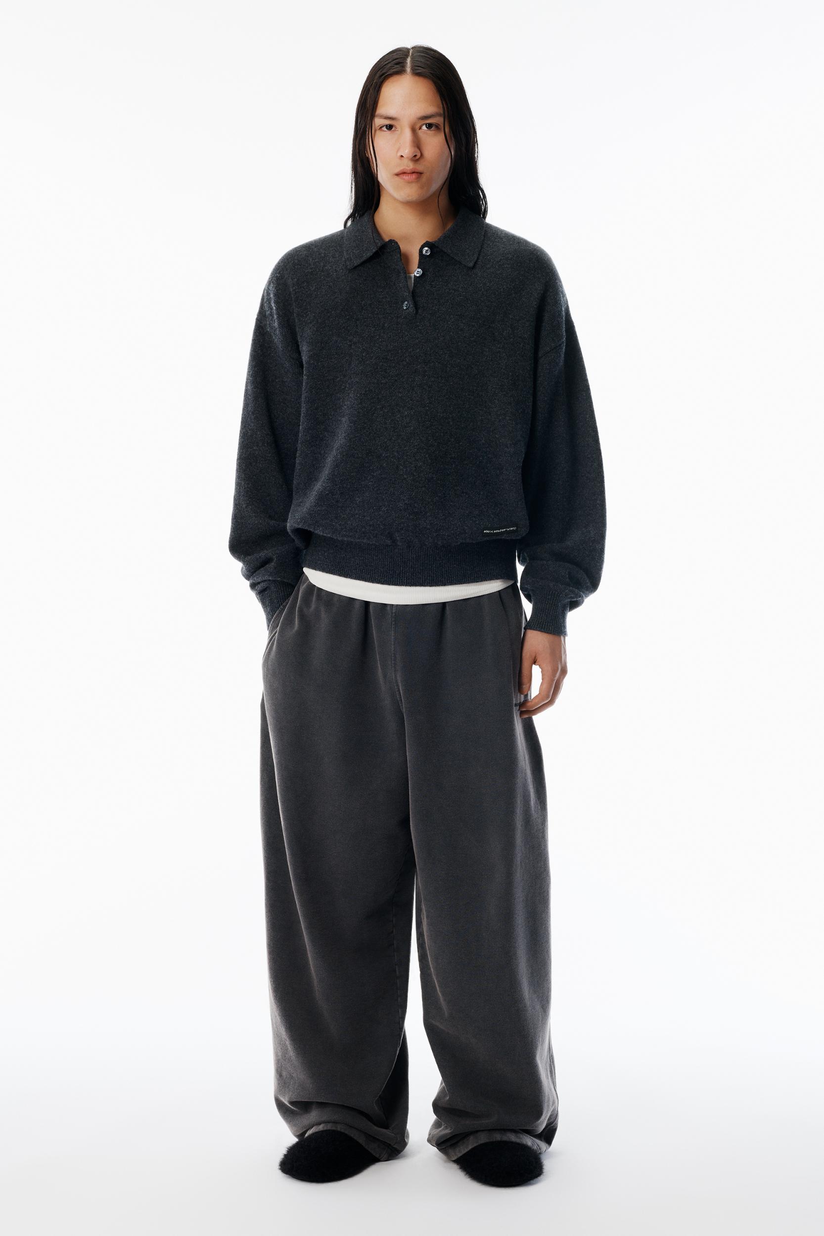 Charcoal Wool-blend Henley Pullover  Product Image