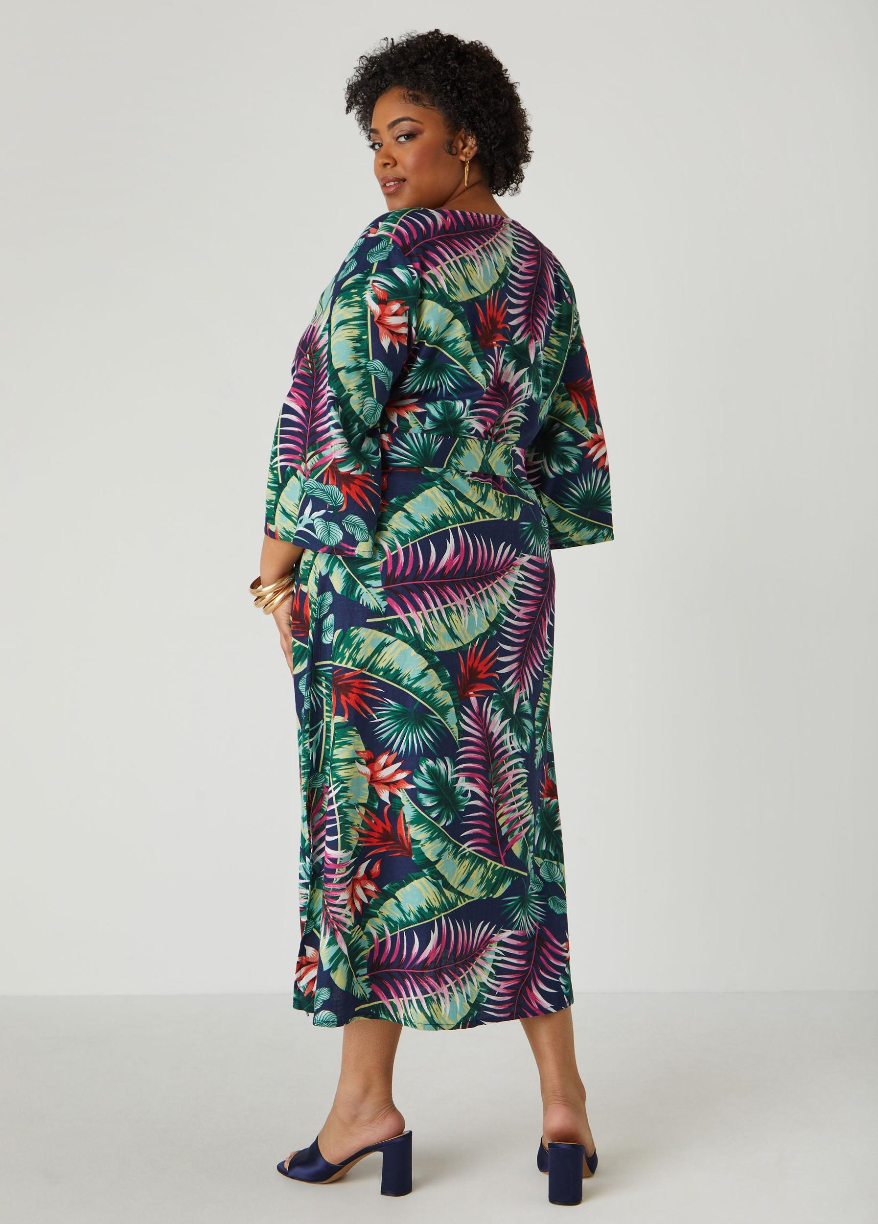 Plus Size Belted Tropical Print Maxi Dress Ashley Stewart Product Image