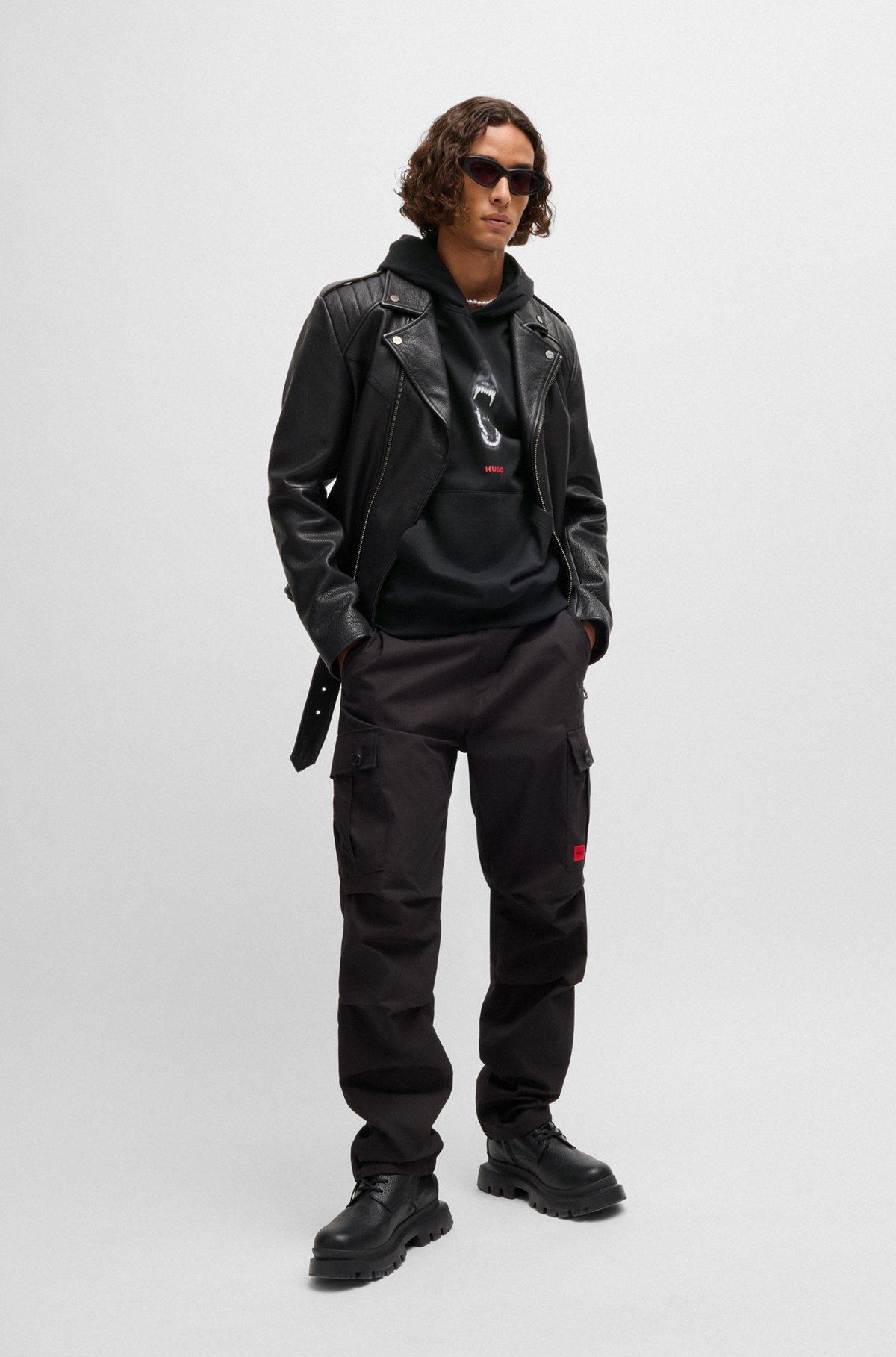 Cotton-terry regular-fit hoodie with animal graphics Product Image