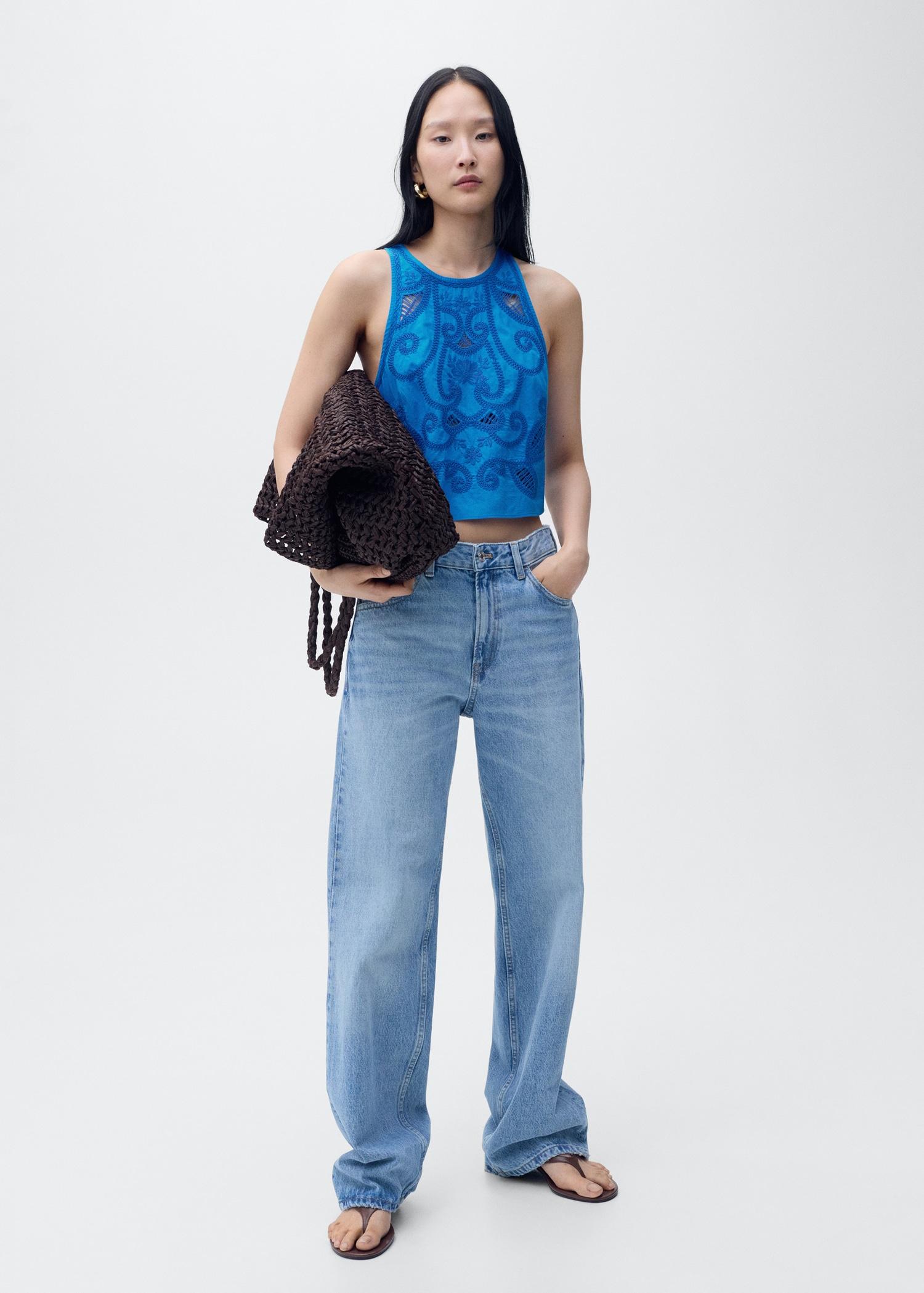 Embroidered cotton top - Women | MANGO USA Product Image