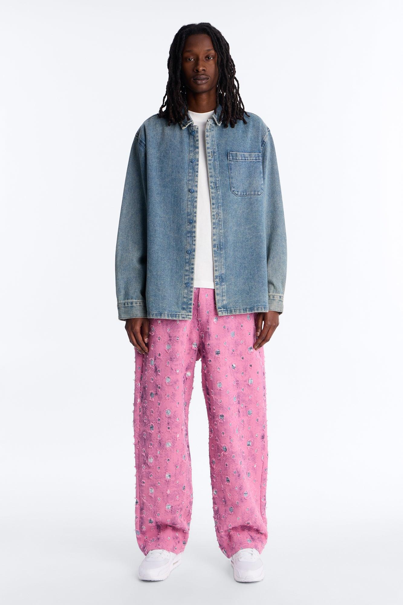 Baggy Frayed Illusions Jean - Pink Male Product Image