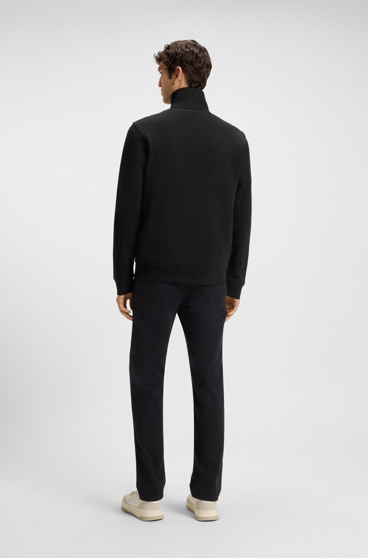 BOSS - Zip-up jacket in cotton terry with logo badge - Black Product Image