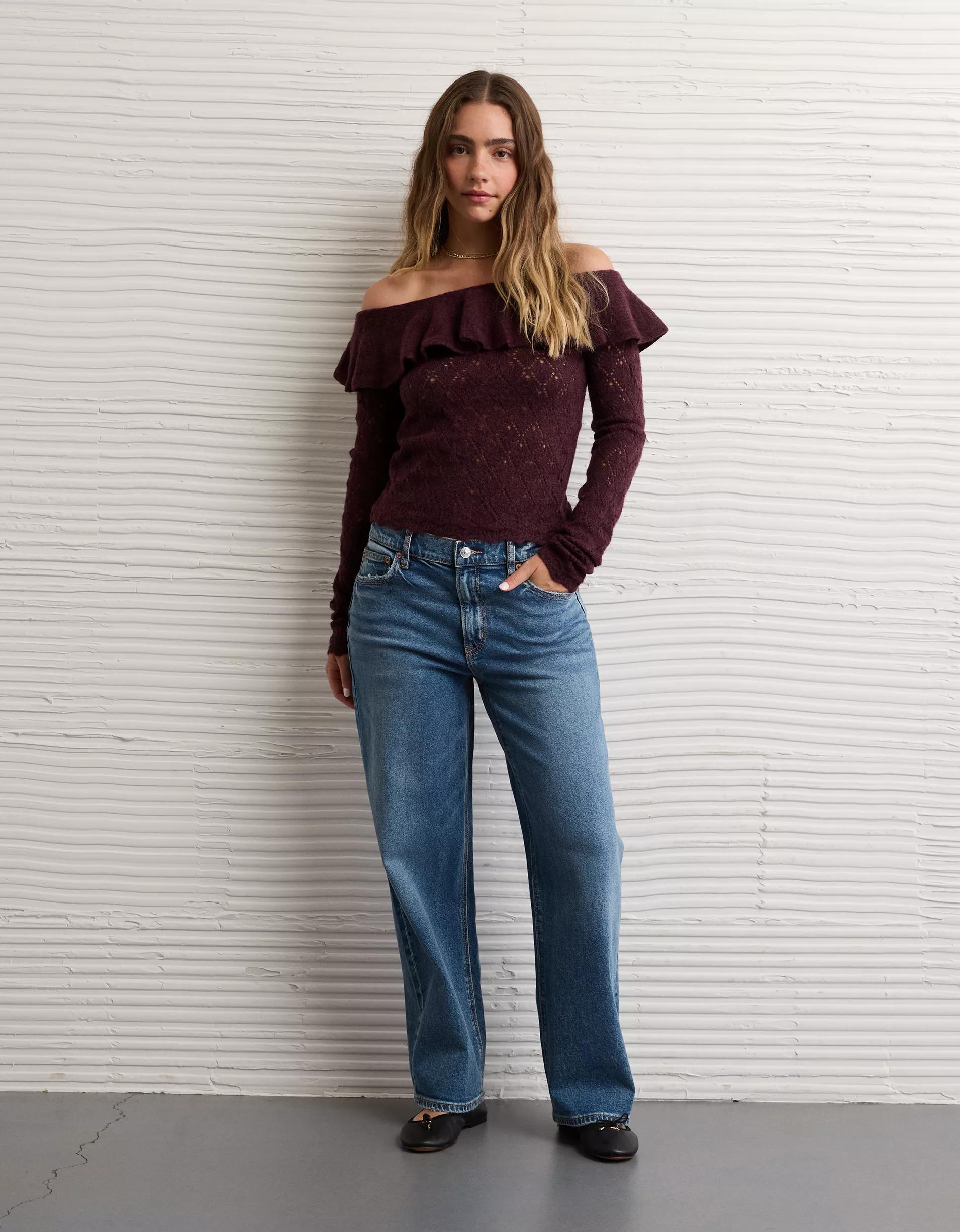 AE Ruffle Off-The-Shoulder Sweater  Product Image