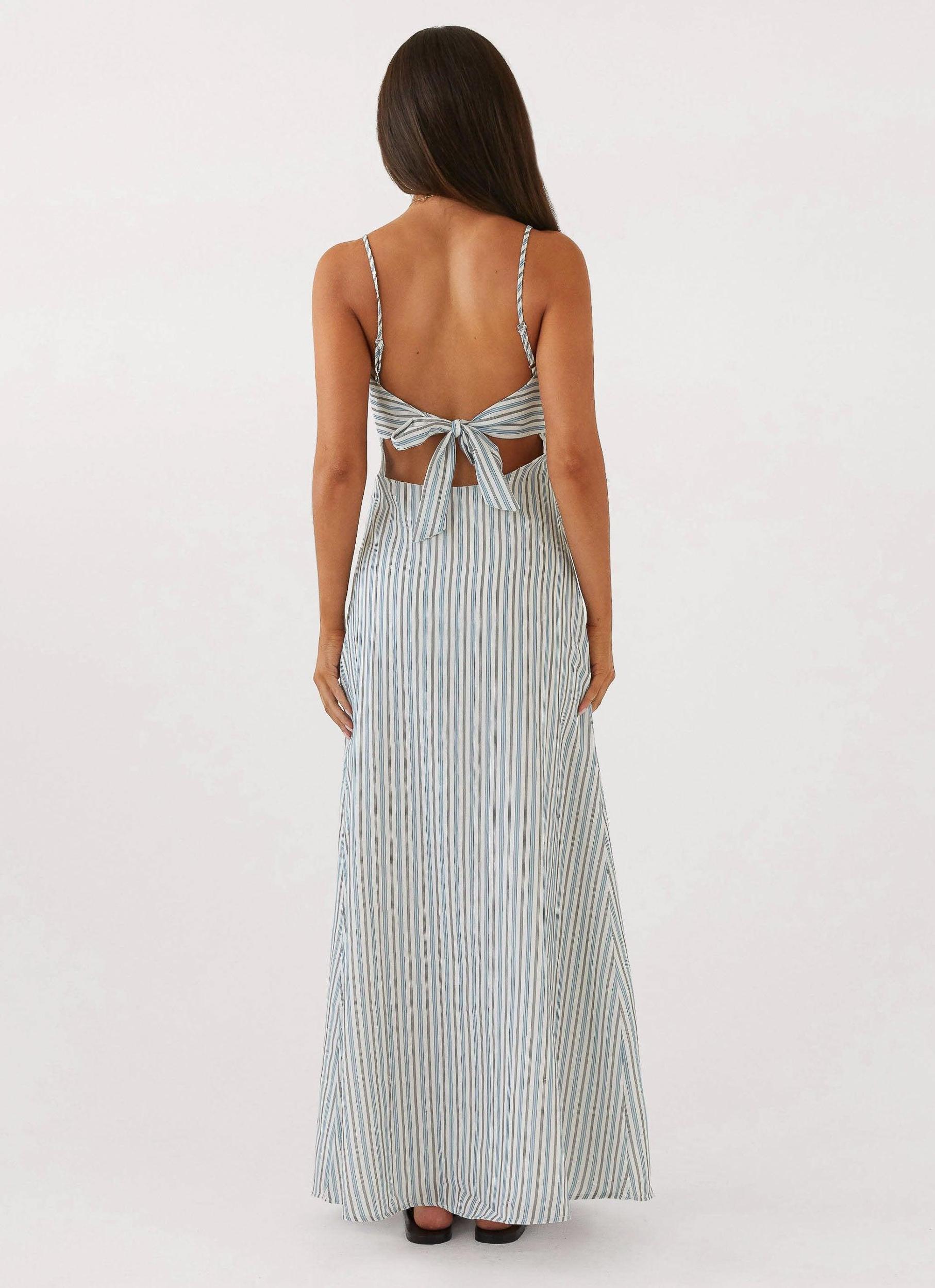 Flora Linen Maxi Dress - Blue Choc Stripe Product Image