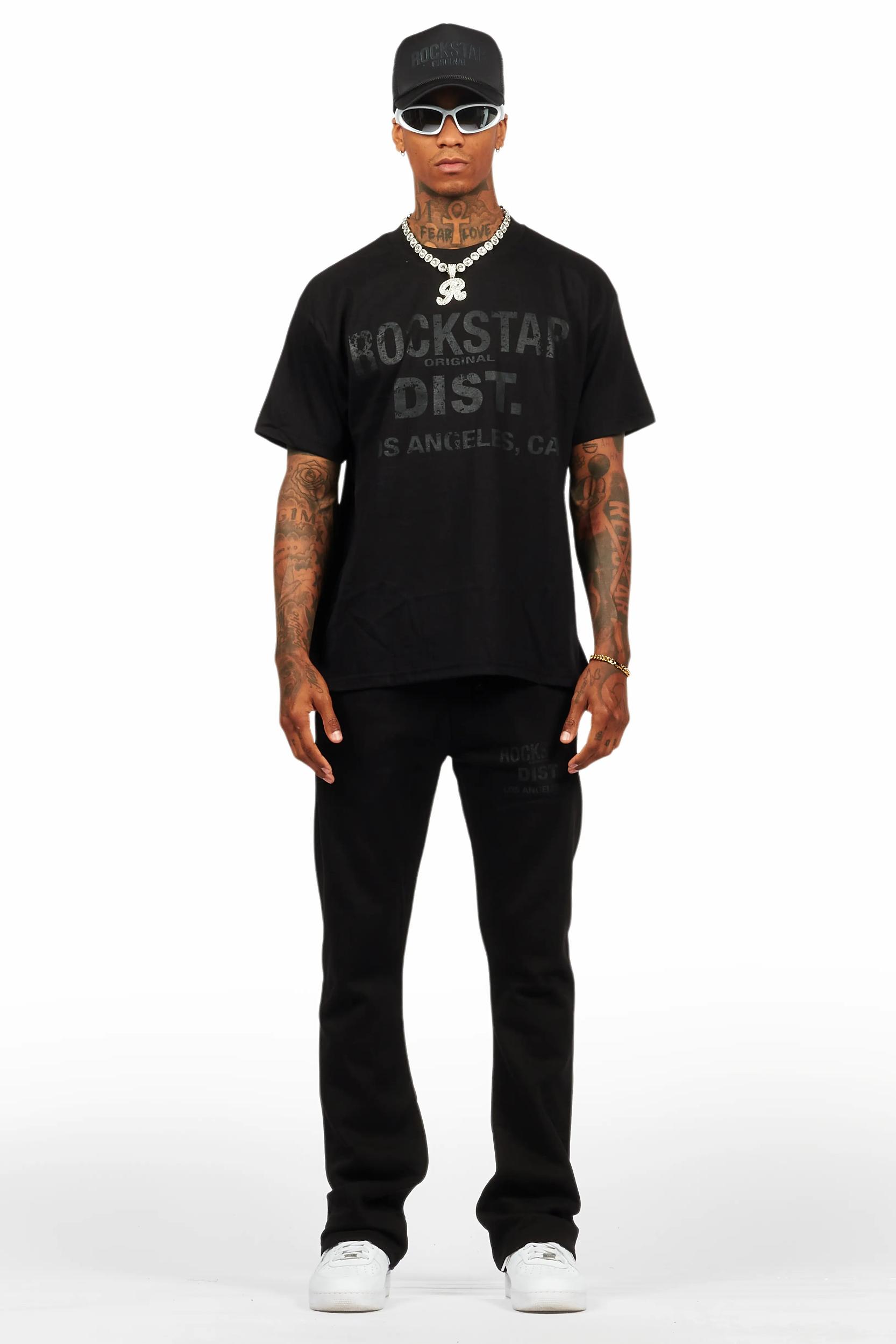 Lake Black/Black Oversized T-Shirt/Stacked Track Pant Set Male Product Image