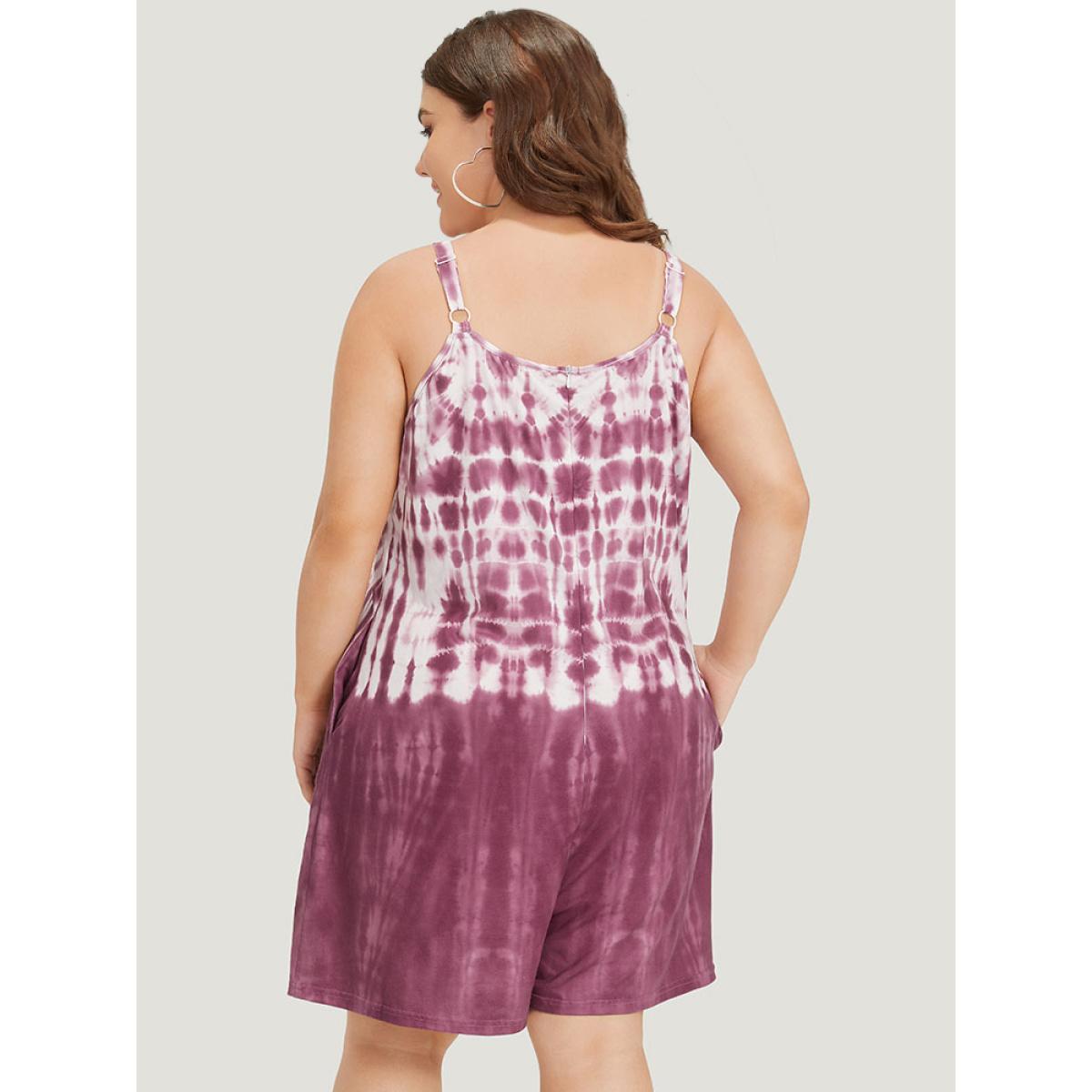Plus Size Brown Tie Dye Pocket Adjustable Straps Cami Jumpsuit Women Casual Sleeveless Spaghetti Strap Dailywear Loose Jumpsuits BloomChic 12/L Product Image