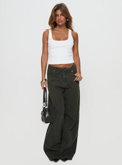 Bruiser Tie Waist Mid Rise Wide Leg Jeans Green Product Image