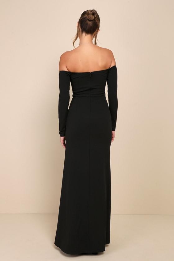 Alluring Sophistication Black Off-the-Shoulder Maxi Dress Product Image